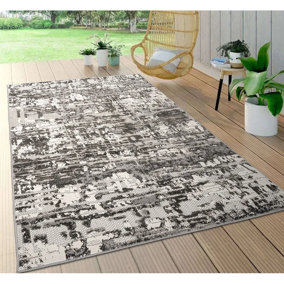 World Rug Gallery Contemporary Distressed Abstract Indoor/Outdoor Area Rug