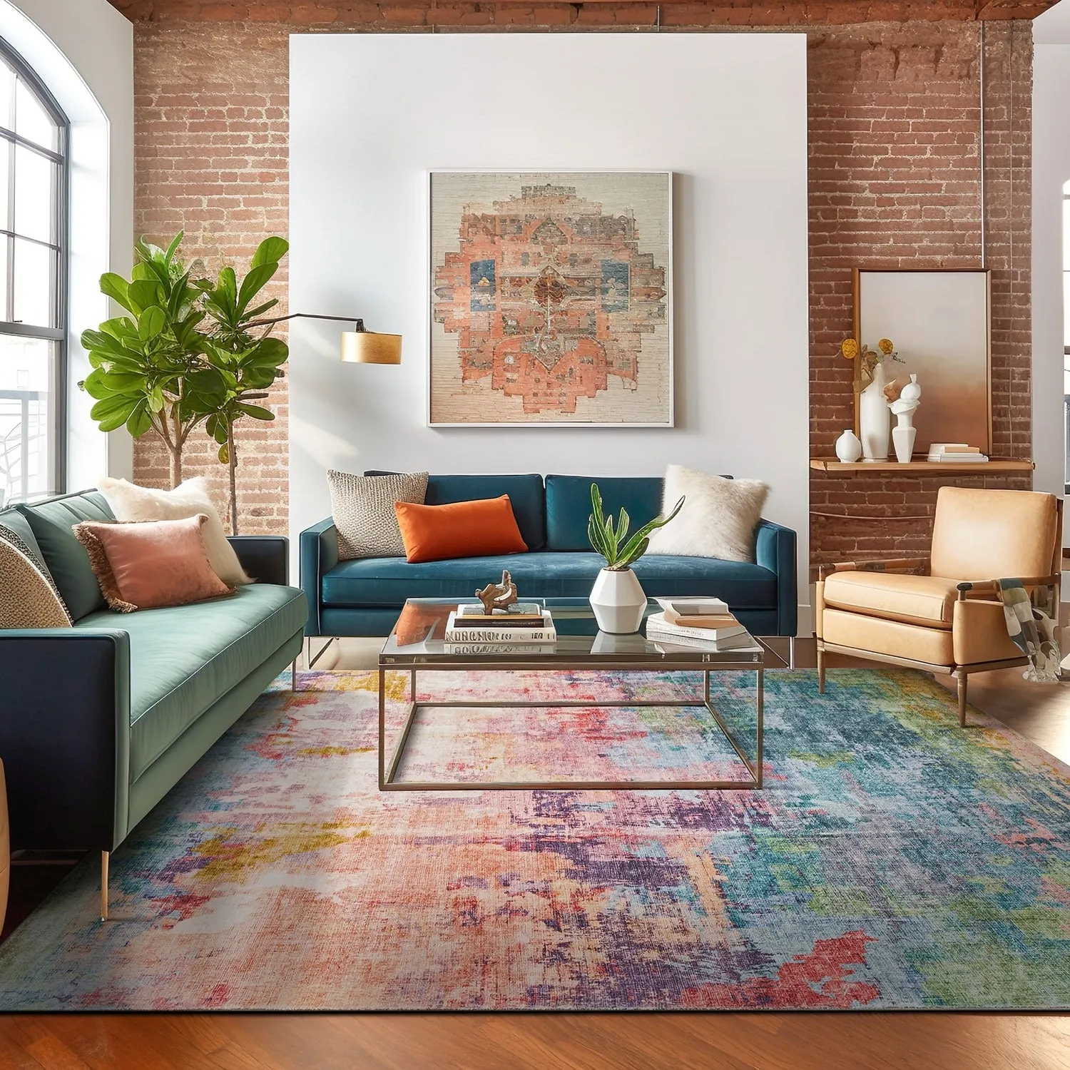 World Rug Gallery Contemporary Distressed Abstract Washable Non Slip Area Rug