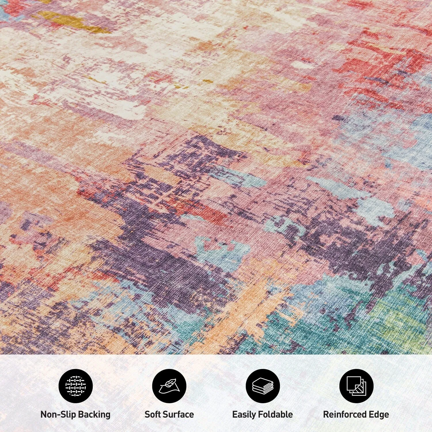World Rug Gallery Contemporary Distressed Abstract Washable Non Slip Area Rug