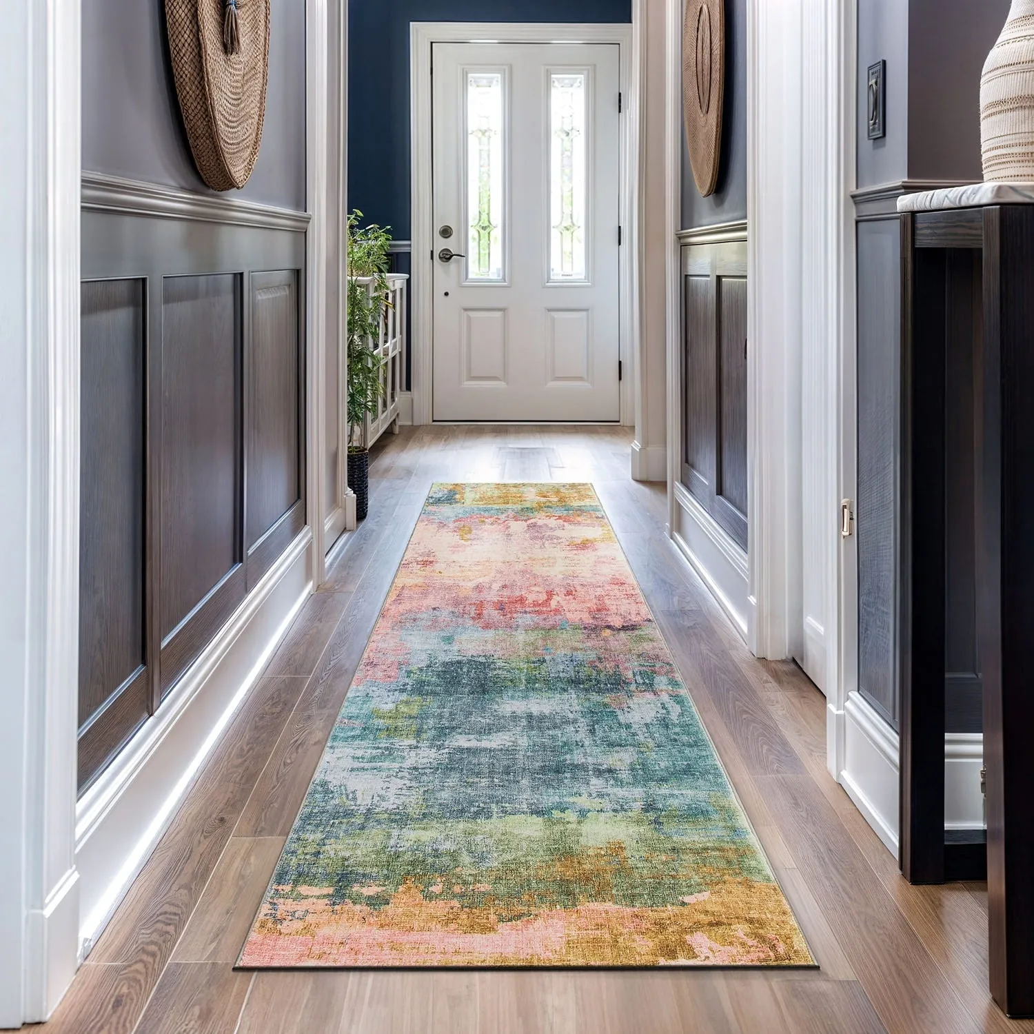 World Rug Gallery Contemporary Distressed Abstract Washable Non Slip Area Rug