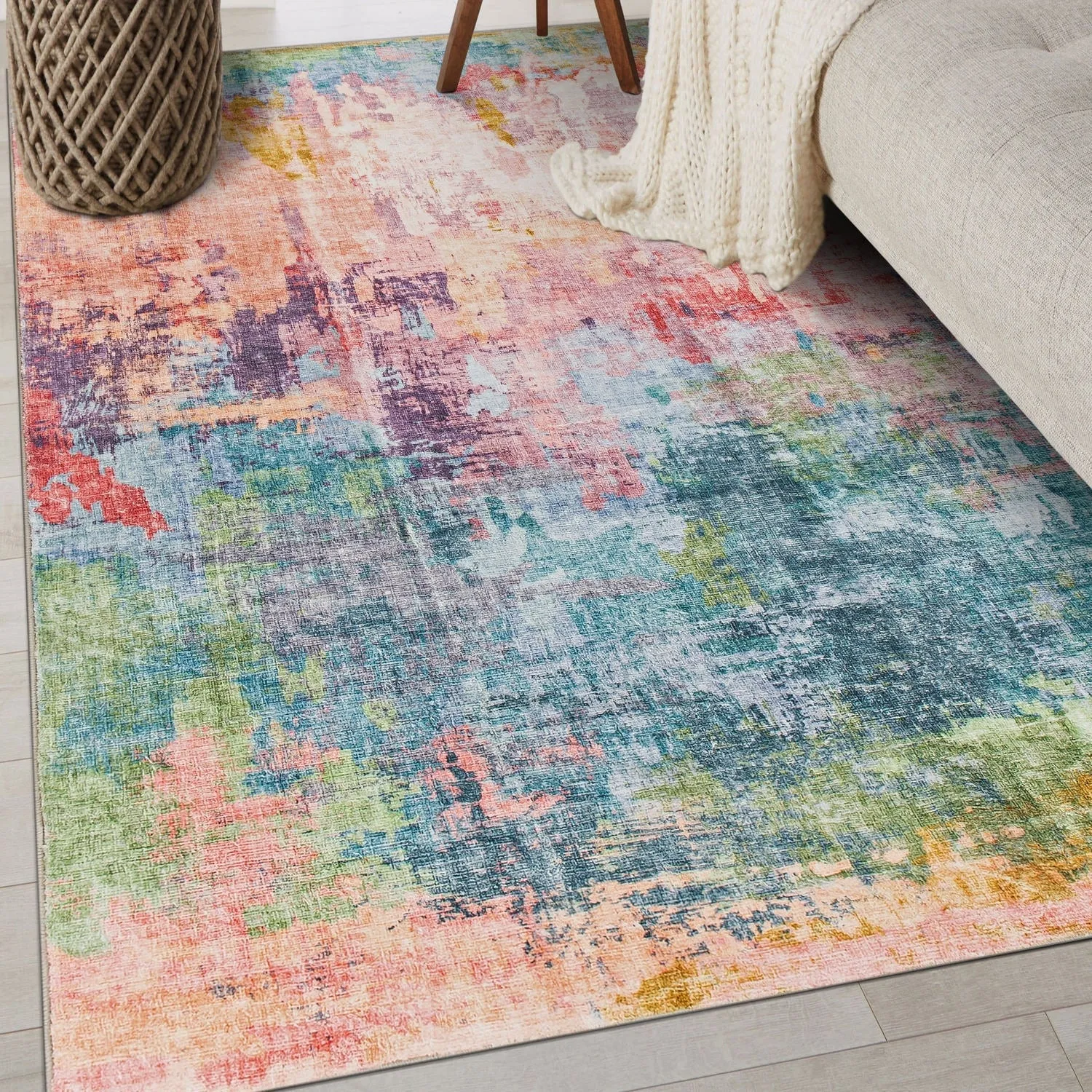 World Rug Gallery Contemporary Distressed Abstract Washable Non Slip Area Rug