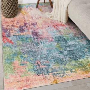 World Rug Gallery Contemporary Distressed Abstract Washable Non Slip Area Rug