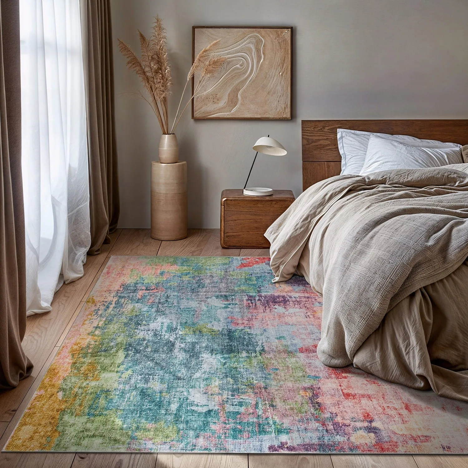 World Rug Gallery Contemporary Distressed Abstract Washable Non Slip Area Rug