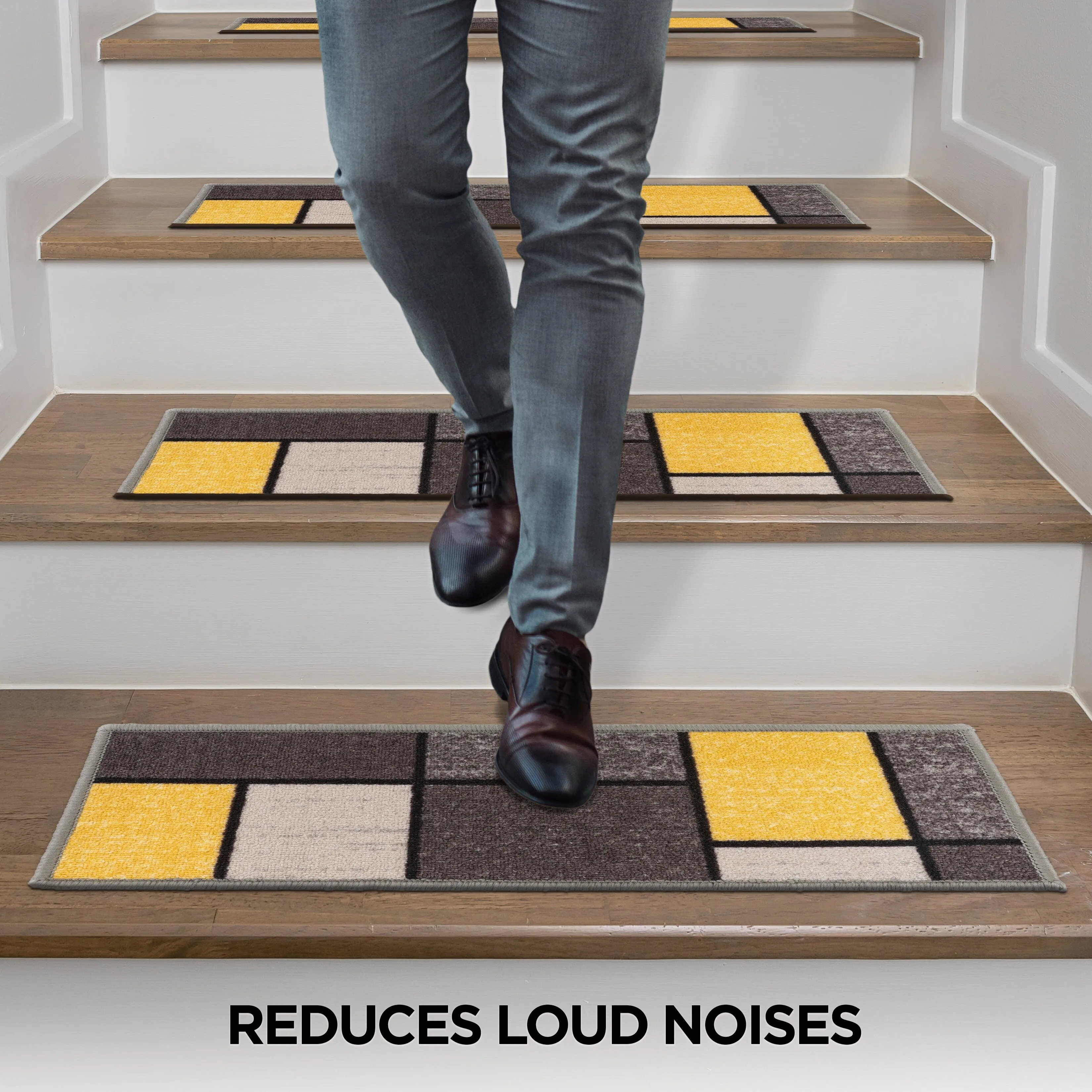 World Rug Gallery Contemporary Modern Boxes Non-Slip Stair Treads