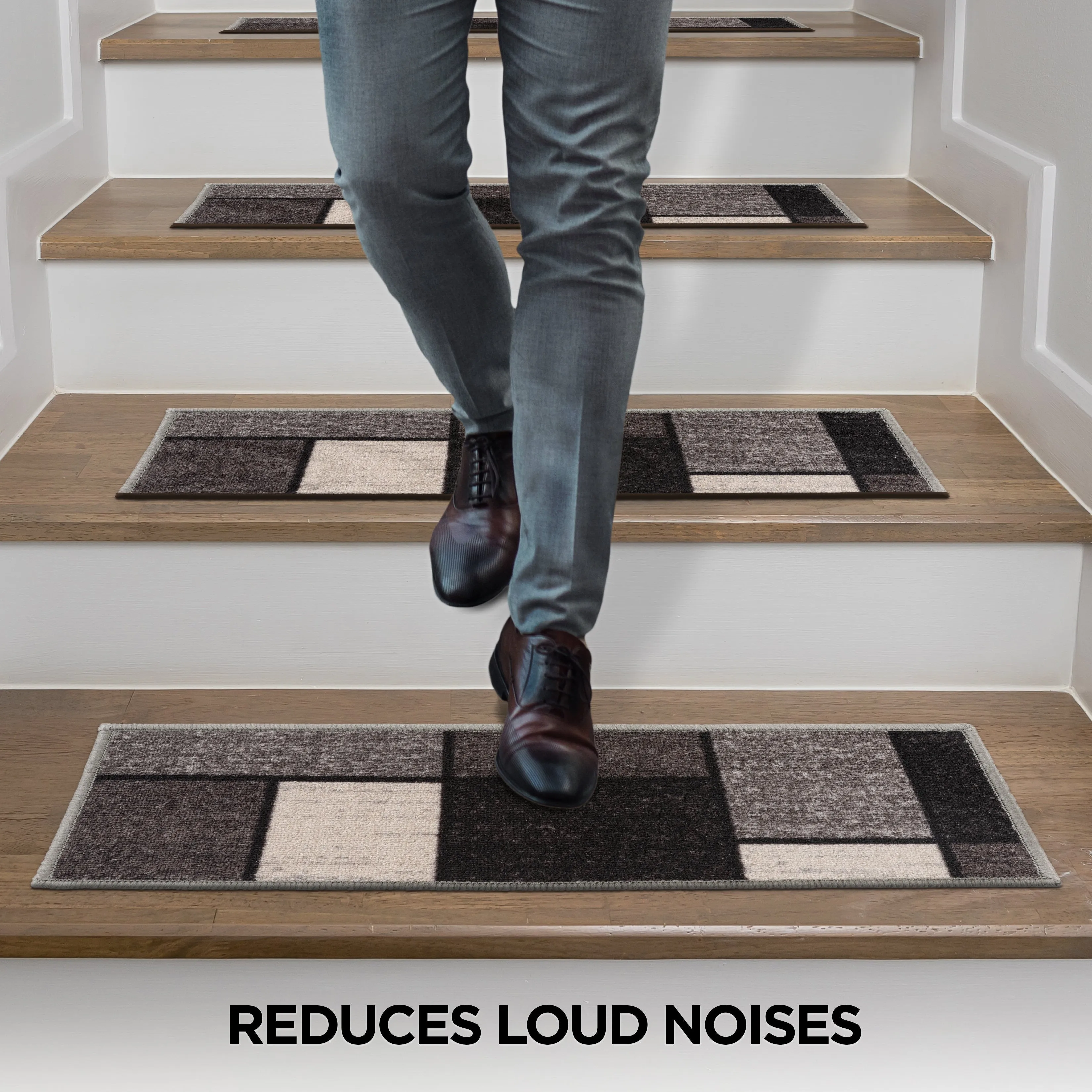 World Rug Gallery Contemporary Modern Boxes Non-Slip Stair Treads