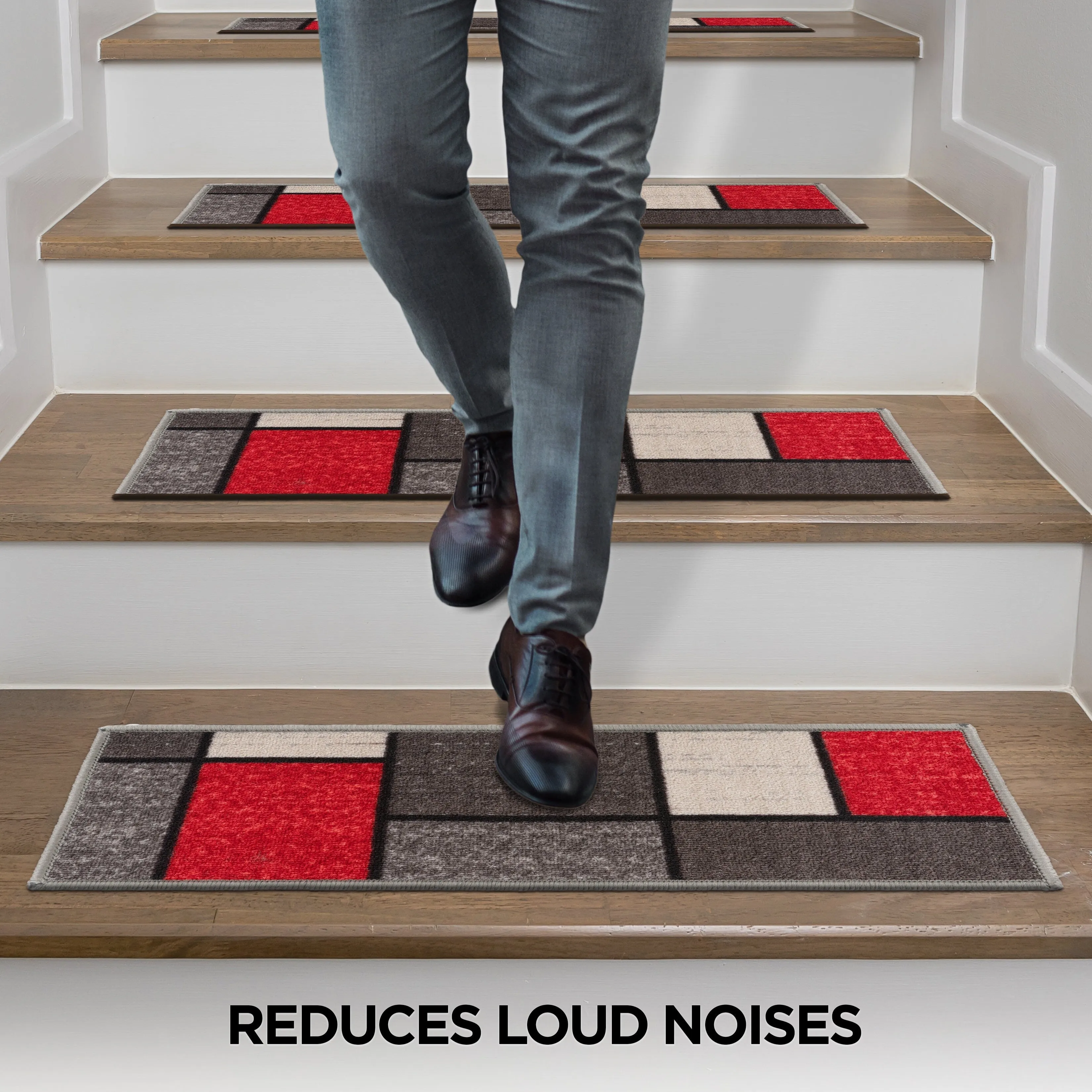 World Rug Gallery Contemporary Modern Boxes Non-Slip Stair Treads