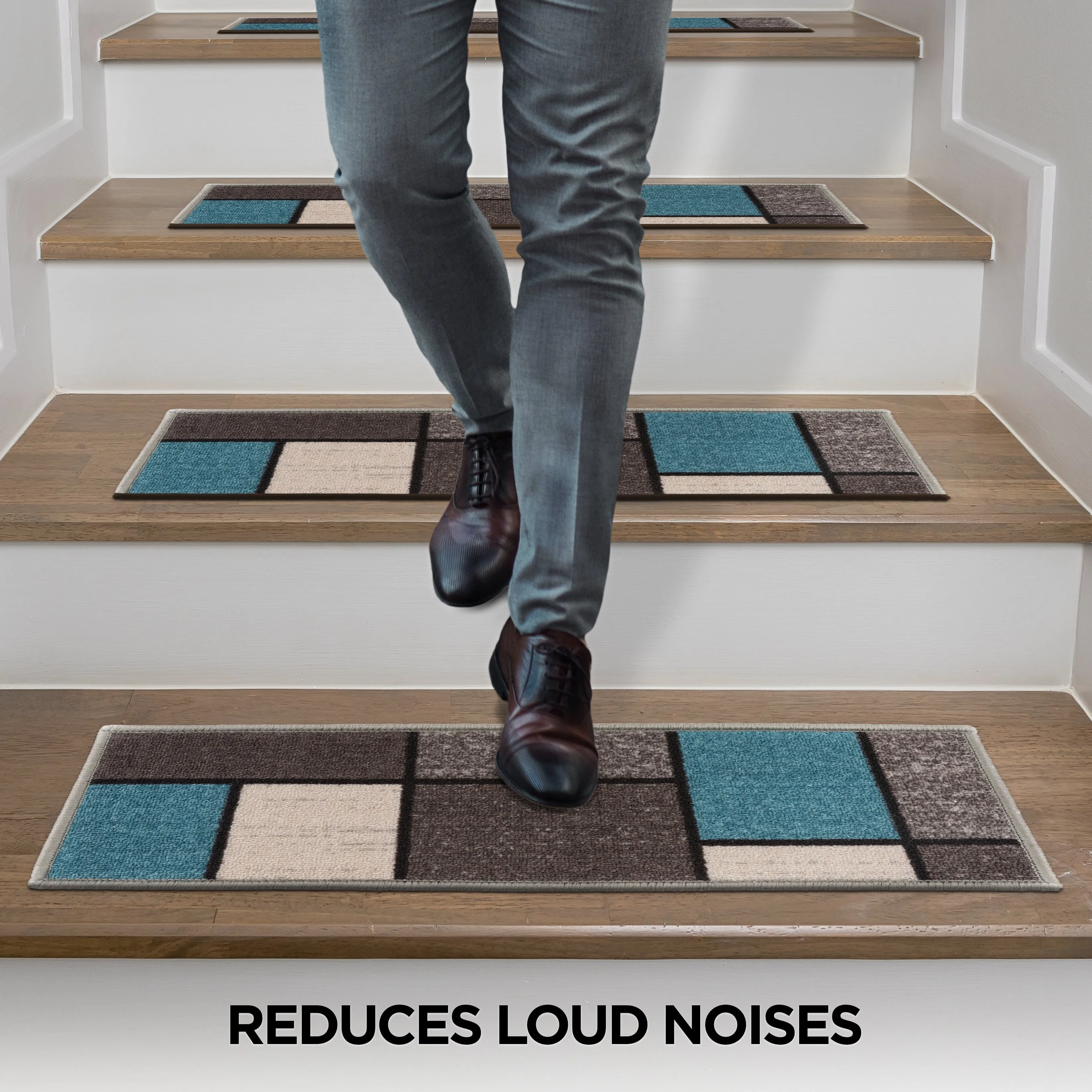 World Rug Gallery Contemporary Modern Boxes Non-Slip Stair Treads