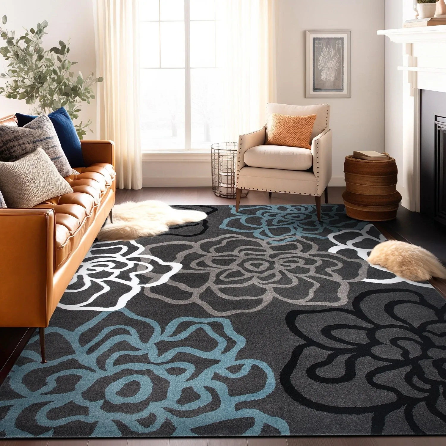 World Rug Gallery Contemporary Modern Floral Flowers Area Rug