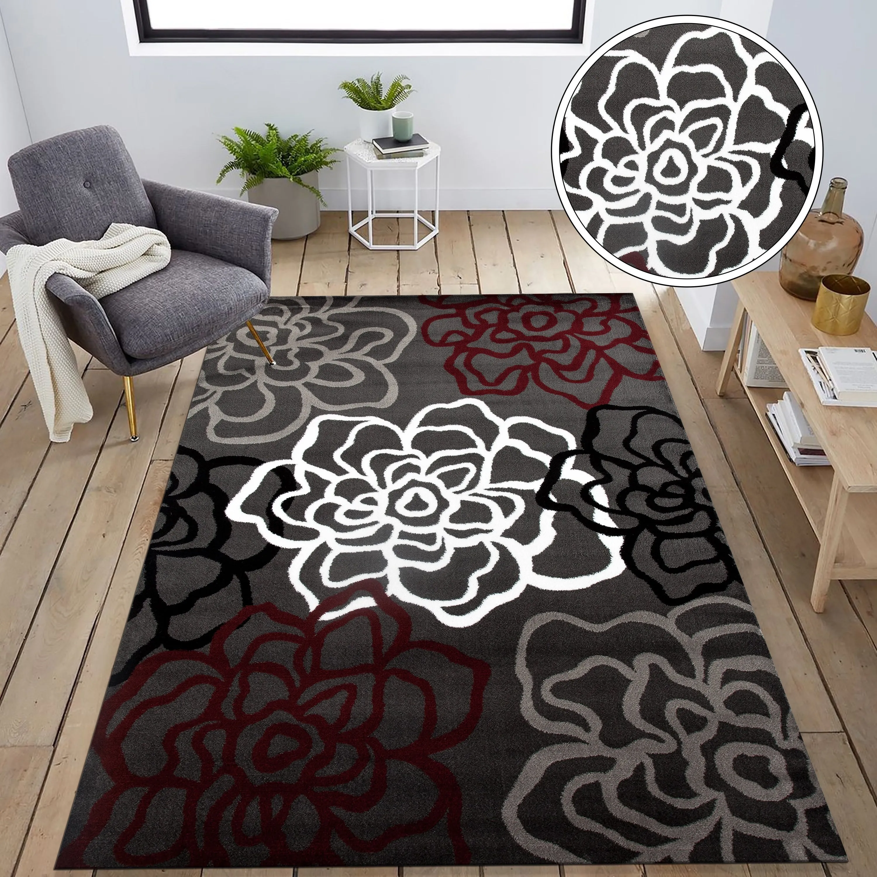 World Rug Gallery Contemporary Modern Floral Flowers Area Rug