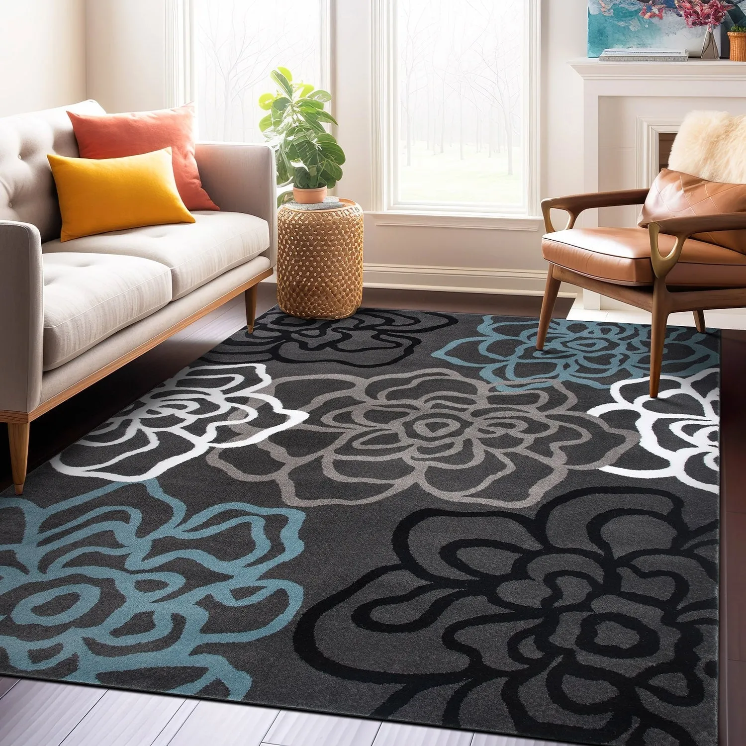 World Rug Gallery Contemporary Modern Floral Flowers Area Rug