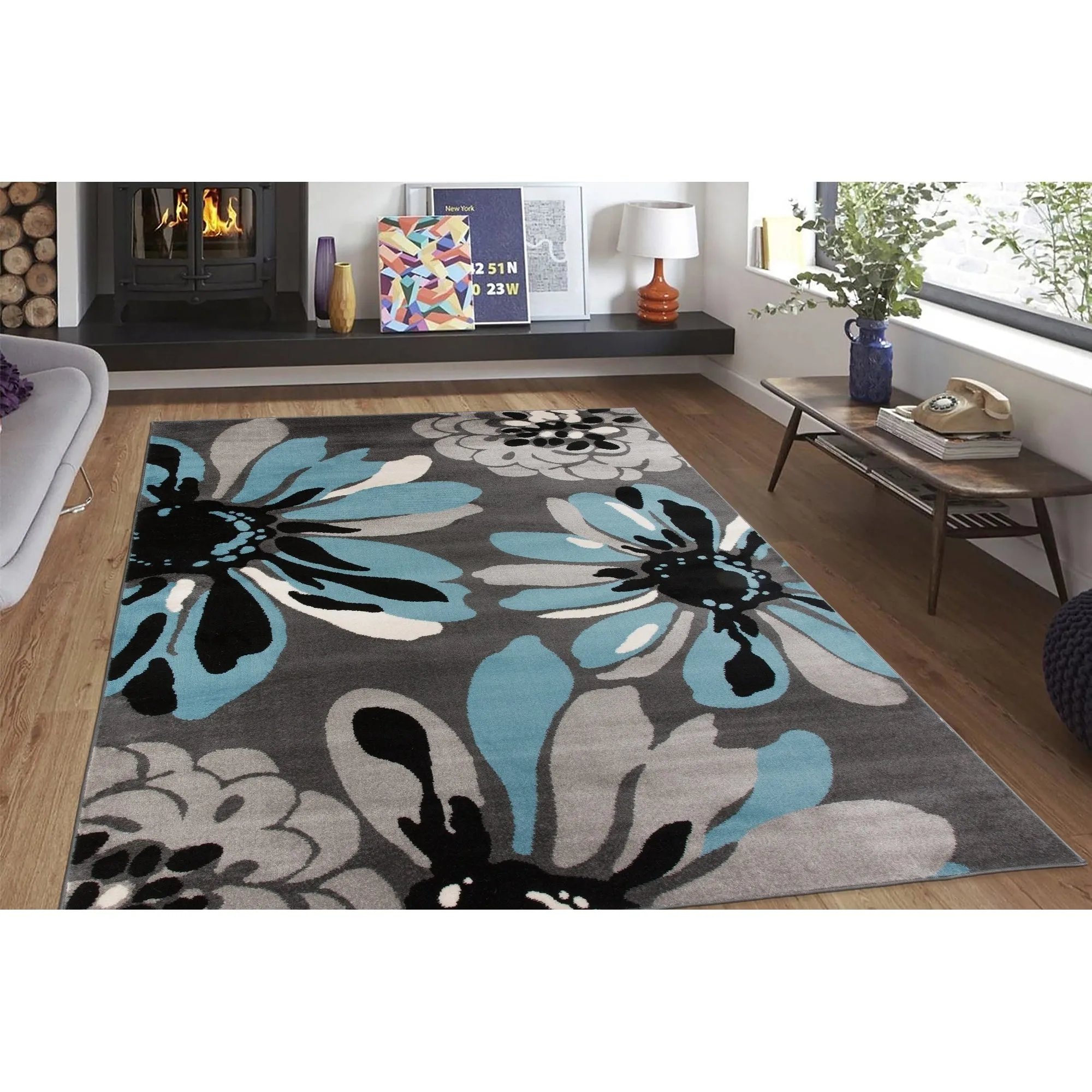 World Rug Gallery Contemporary Modern Flowers Area Rug