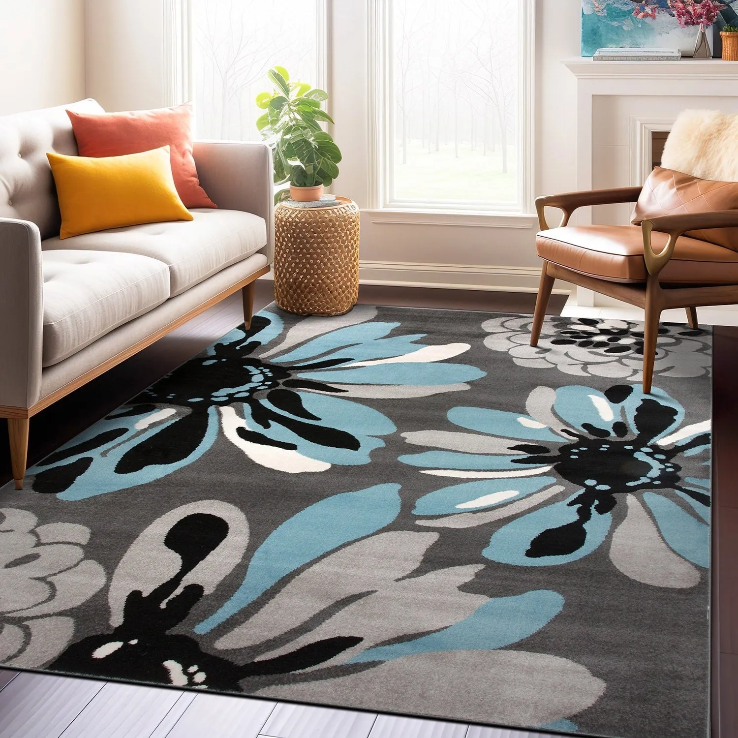 World Rug Gallery Contemporary Modern Flowers Area Rug