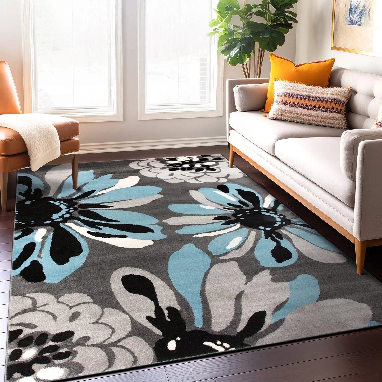 World Rug Gallery Contemporary Modern Flowers Area Rug
