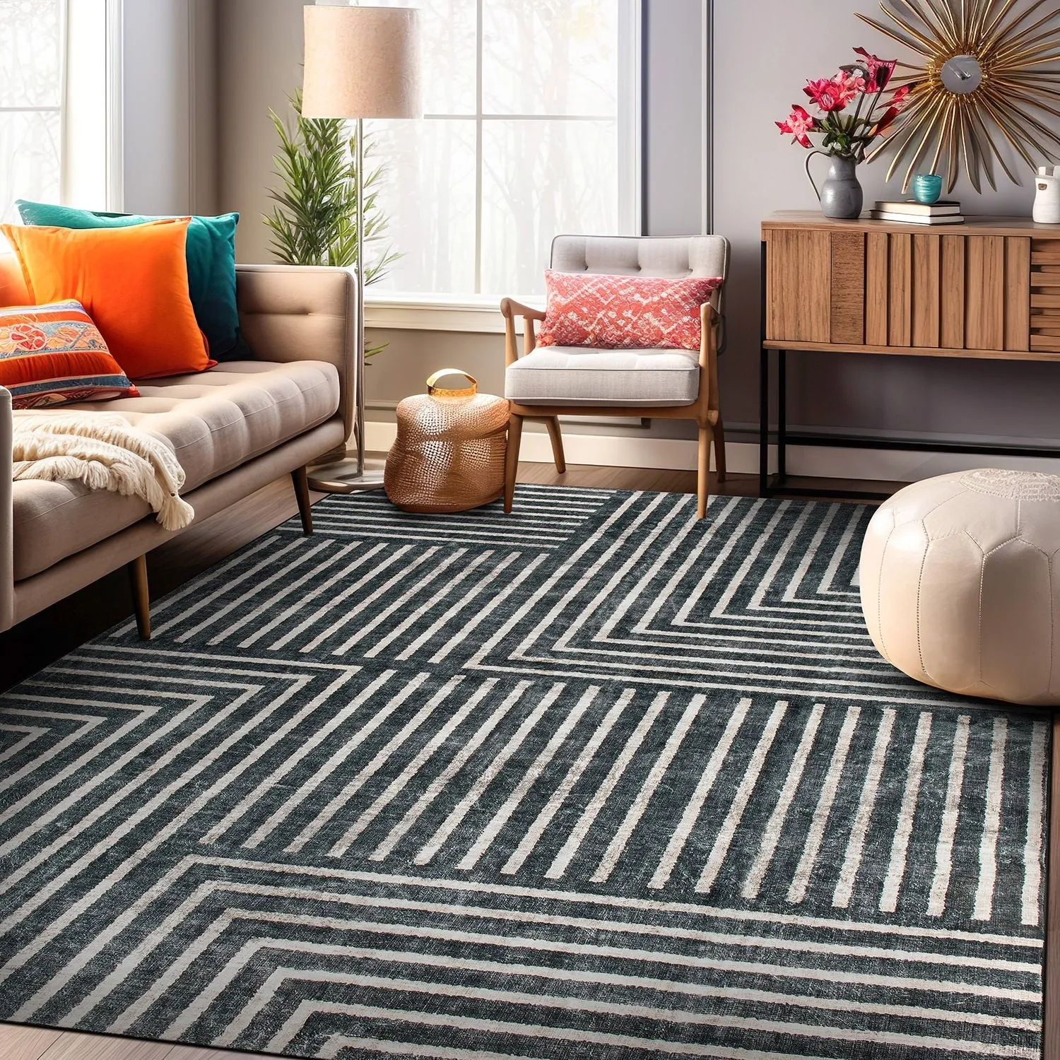 World Rug Gallery Distressed Bohemian Stripes Washable Non Slip Area Rug