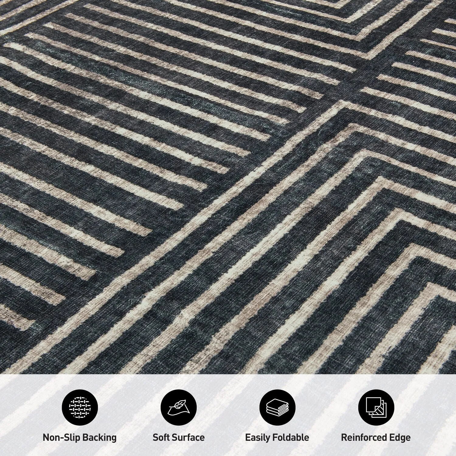 World Rug Gallery Distressed Bohemian Stripes Washable Non Slip Area Rug