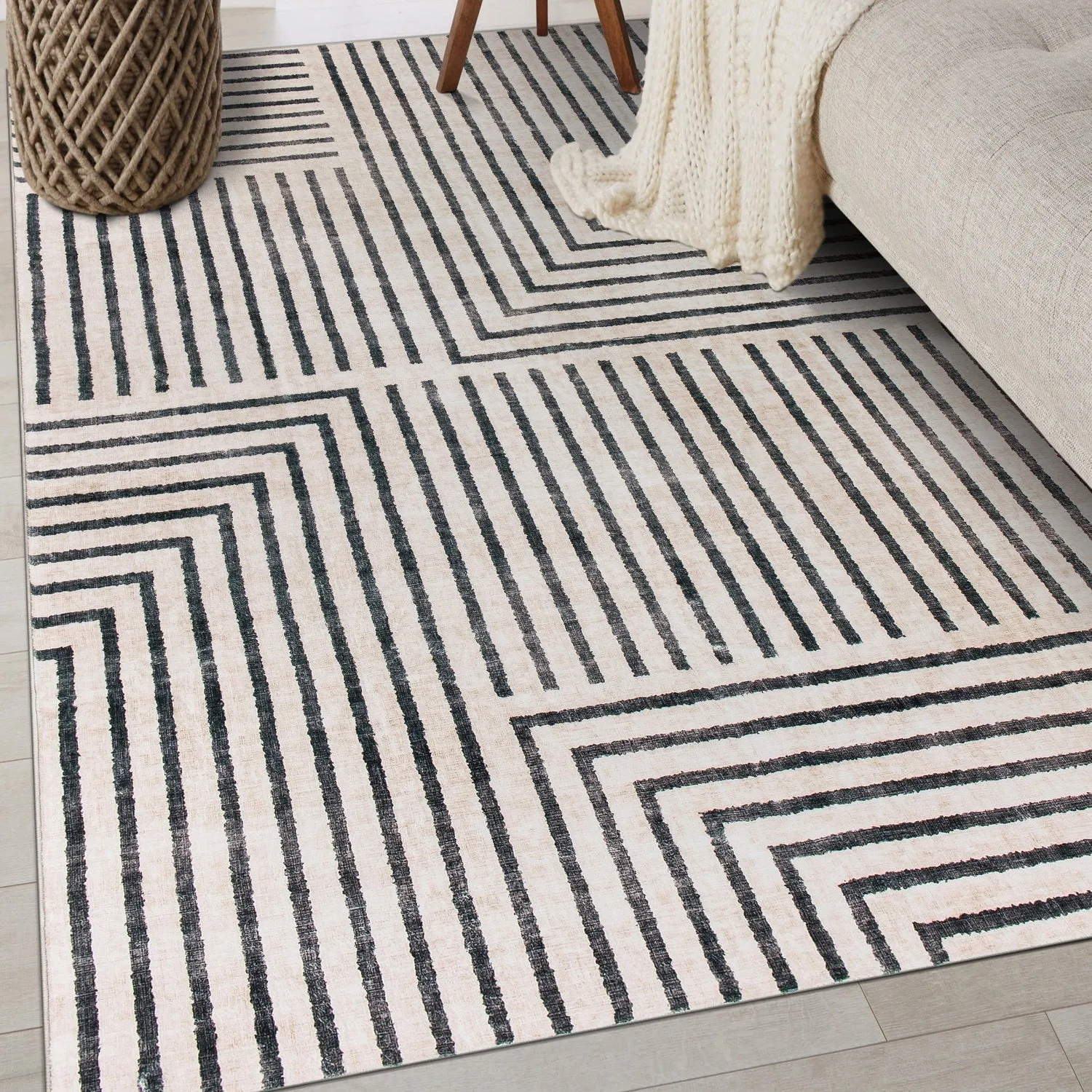 World Rug Gallery Distressed Bohemian Stripes Washable Non Slip Area Rug