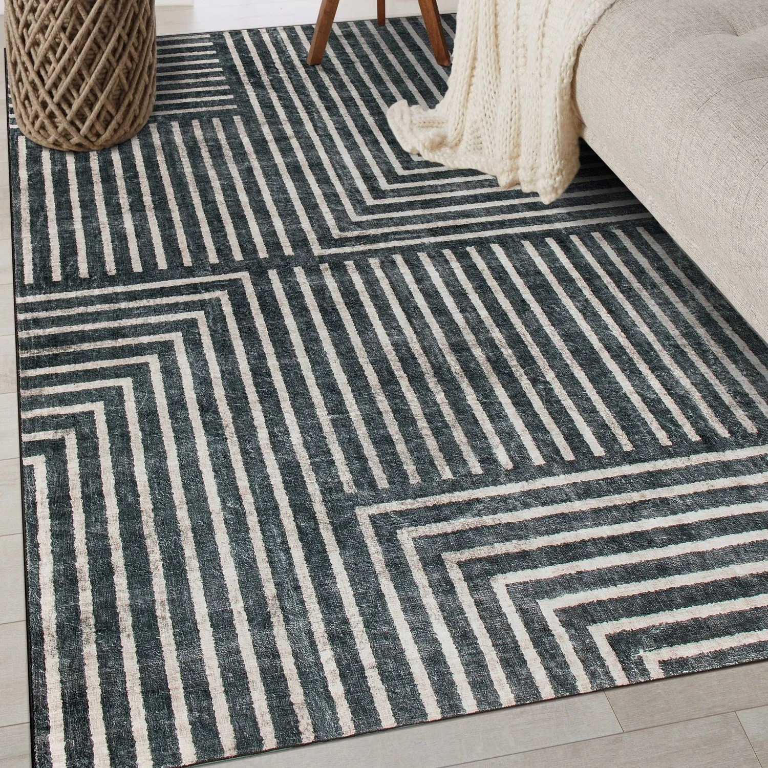 World Rug Gallery Distressed Bohemian Stripes Washable Non Slip Area Rug