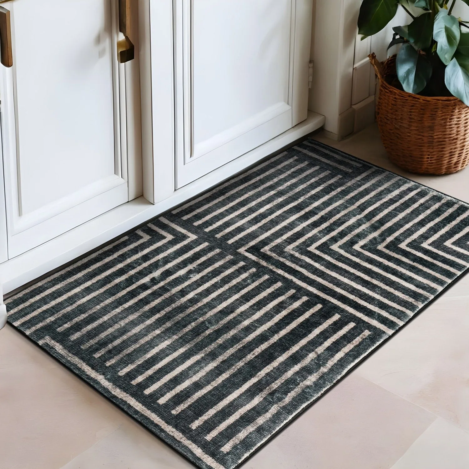 World Rug Gallery Distressed Bohemian Stripes Washable Non Slip Area Rug