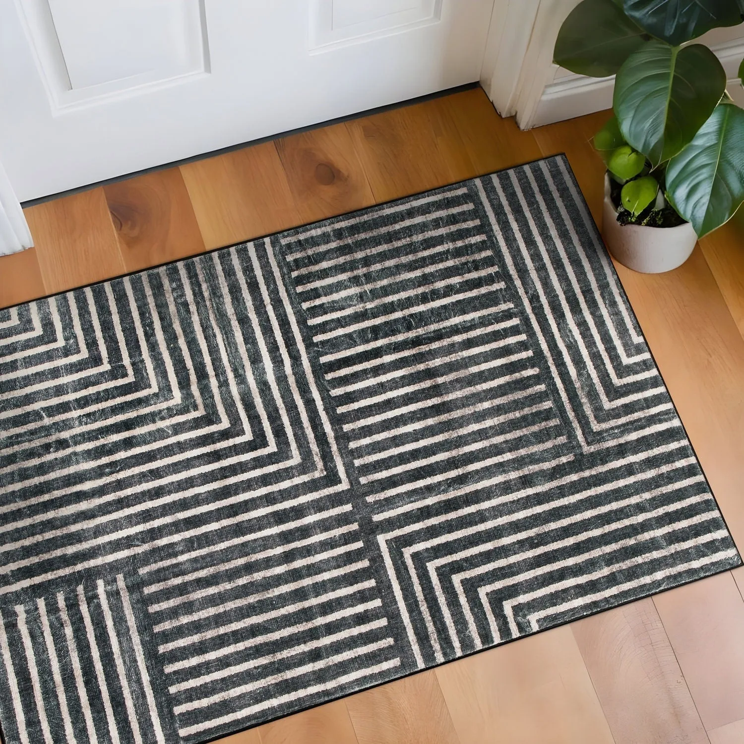 World Rug Gallery Distressed Bohemian Stripes Washable Non Slip Area Rug