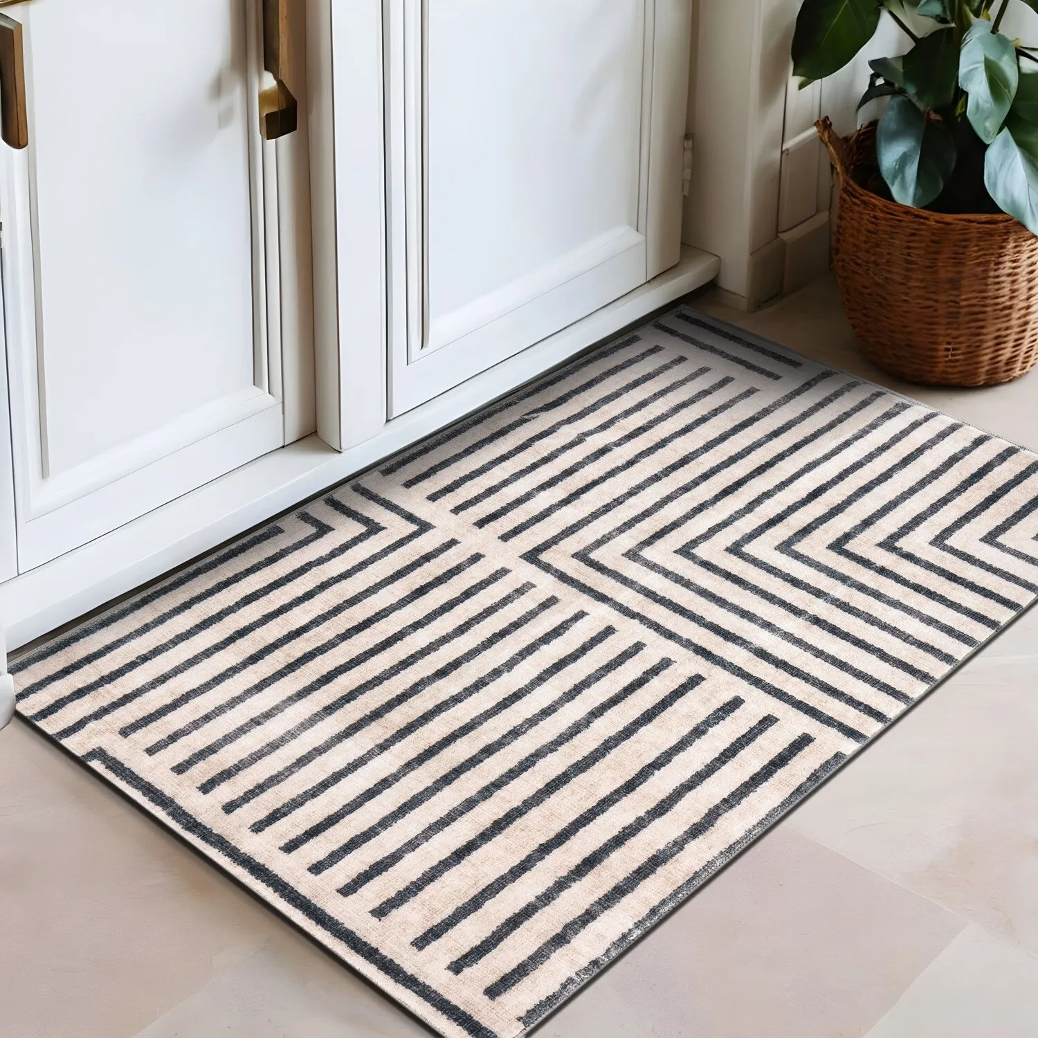 World Rug Gallery Distressed Bohemian Stripes Washable Non Slip Area Rug