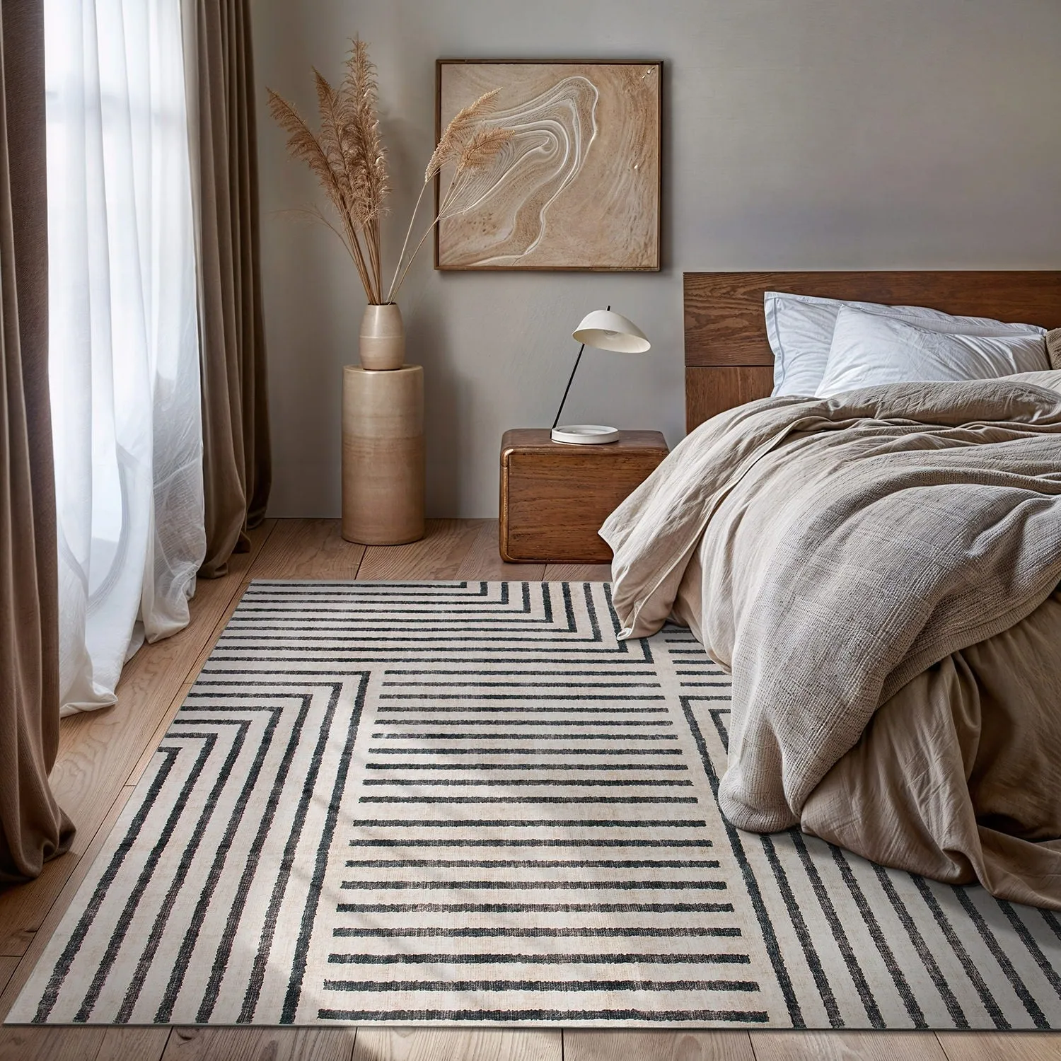 World Rug Gallery Distressed Bohemian Stripes Washable Non Slip Area Rug