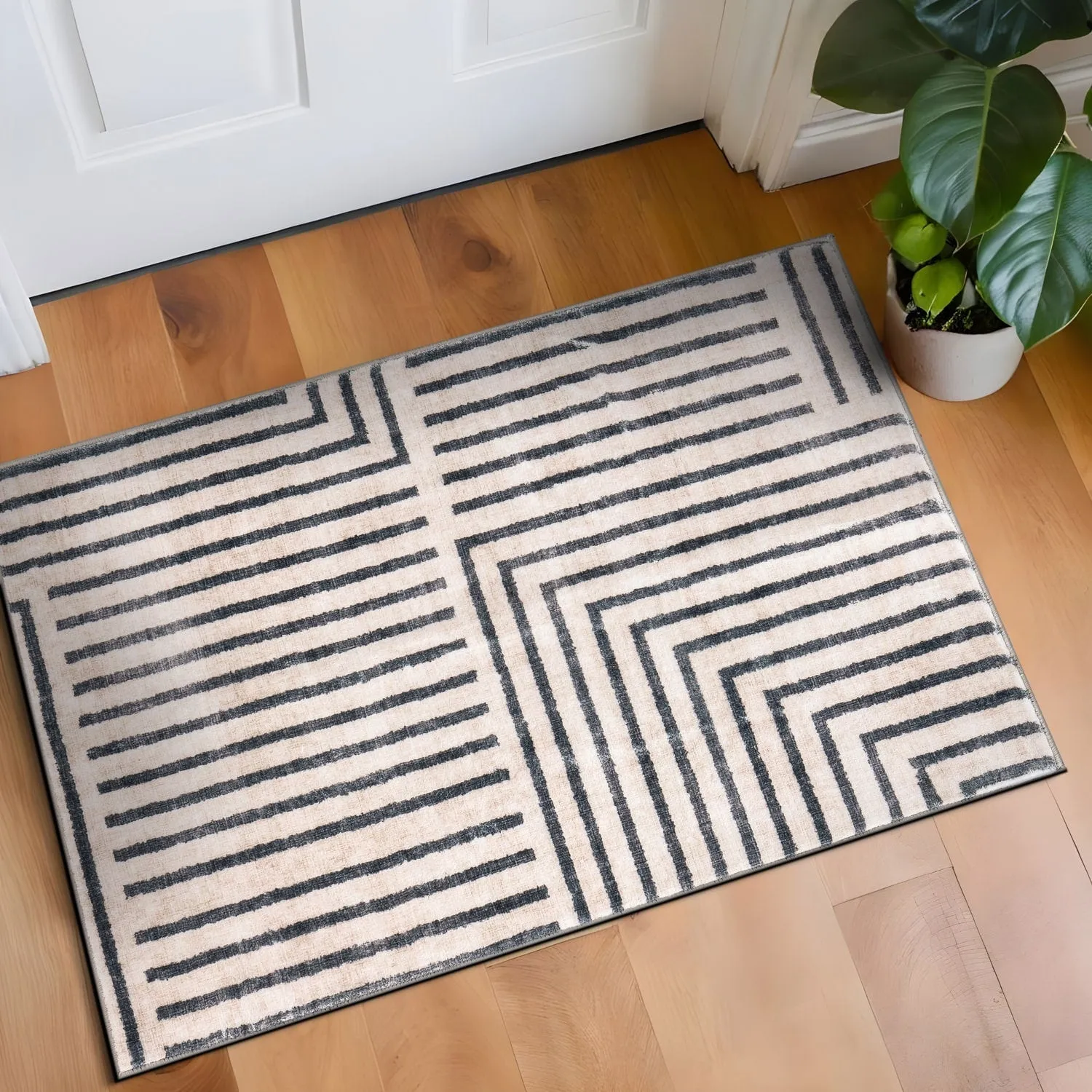 World Rug Gallery Distressed Bohemian Stripes Washable Non Slip Area Rug