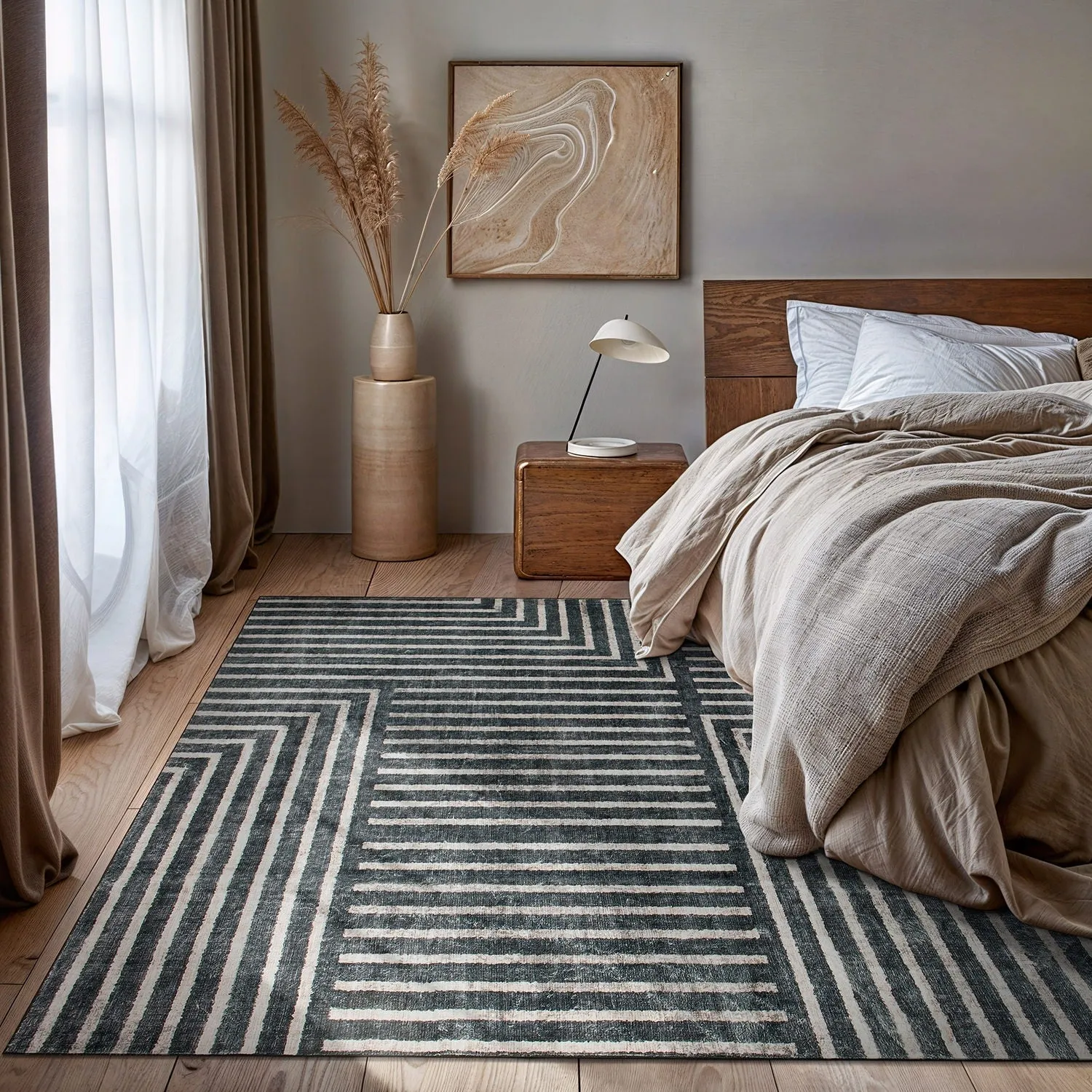 World Rug Gallery Distressed Bohemian Stripes Washable Non Slip Area Rug
