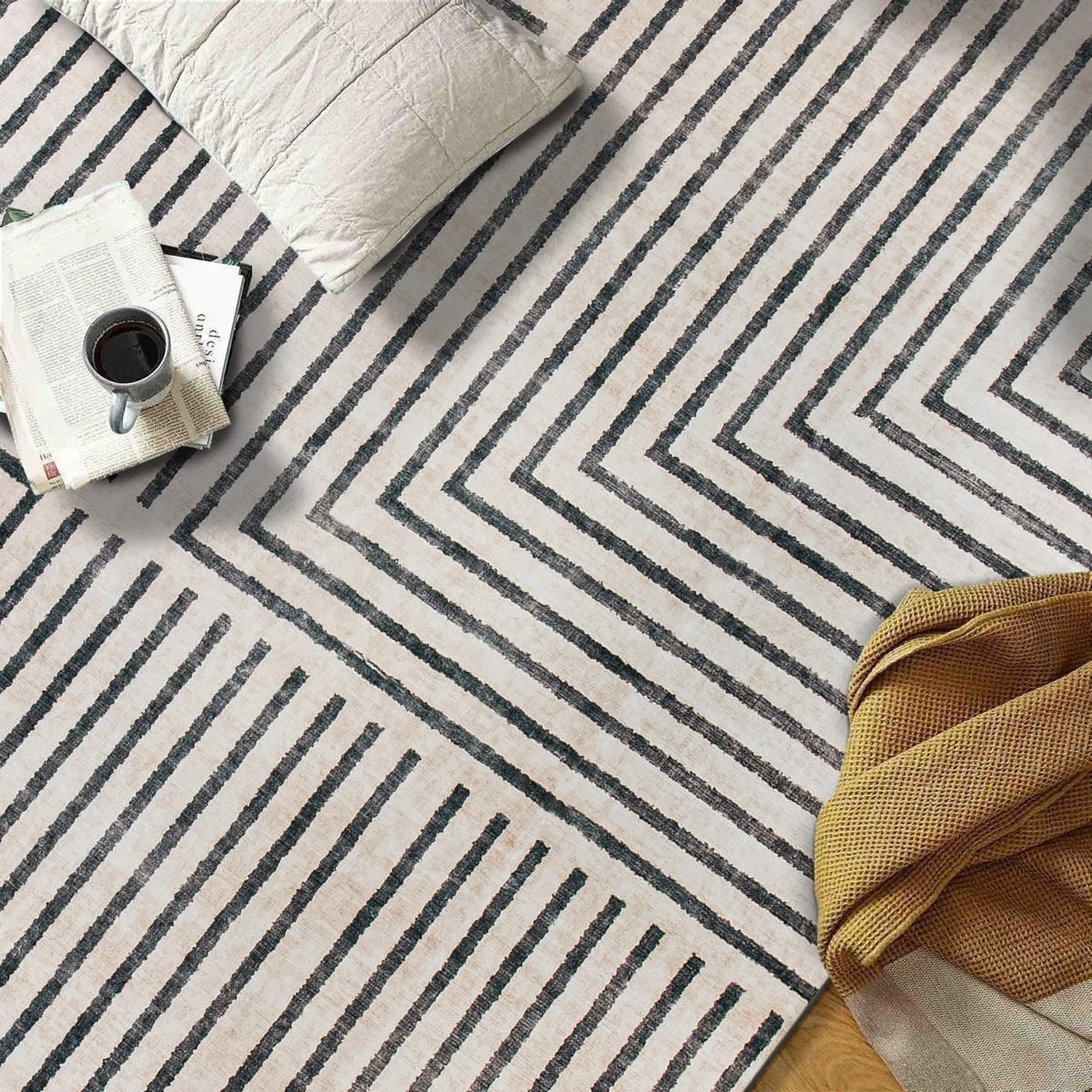 World Rug Gallery Distressed Bohemian Stripes Washable Non Slip Area Rug