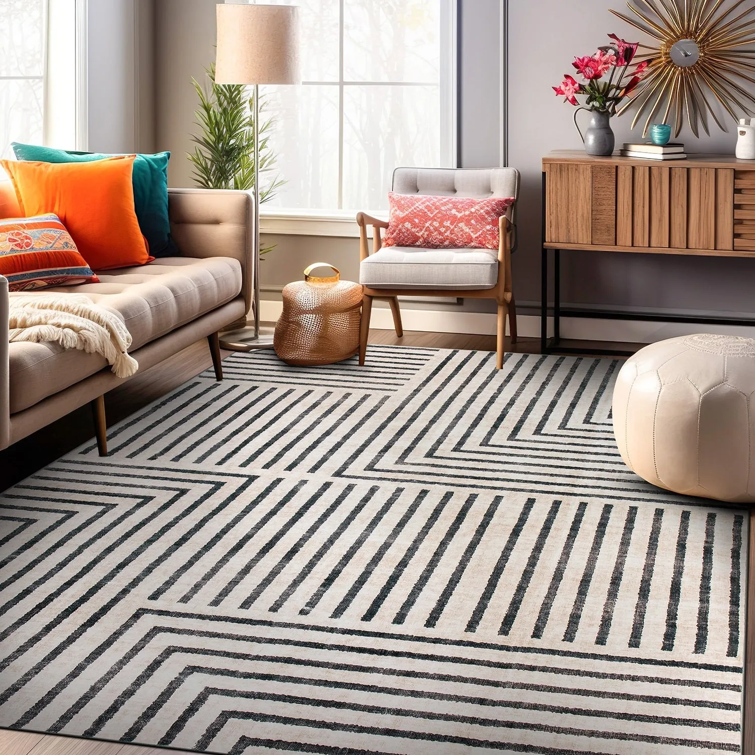 World Rug Gallery Distressed Bohemian Stripes Washable Non Slip Area Rug