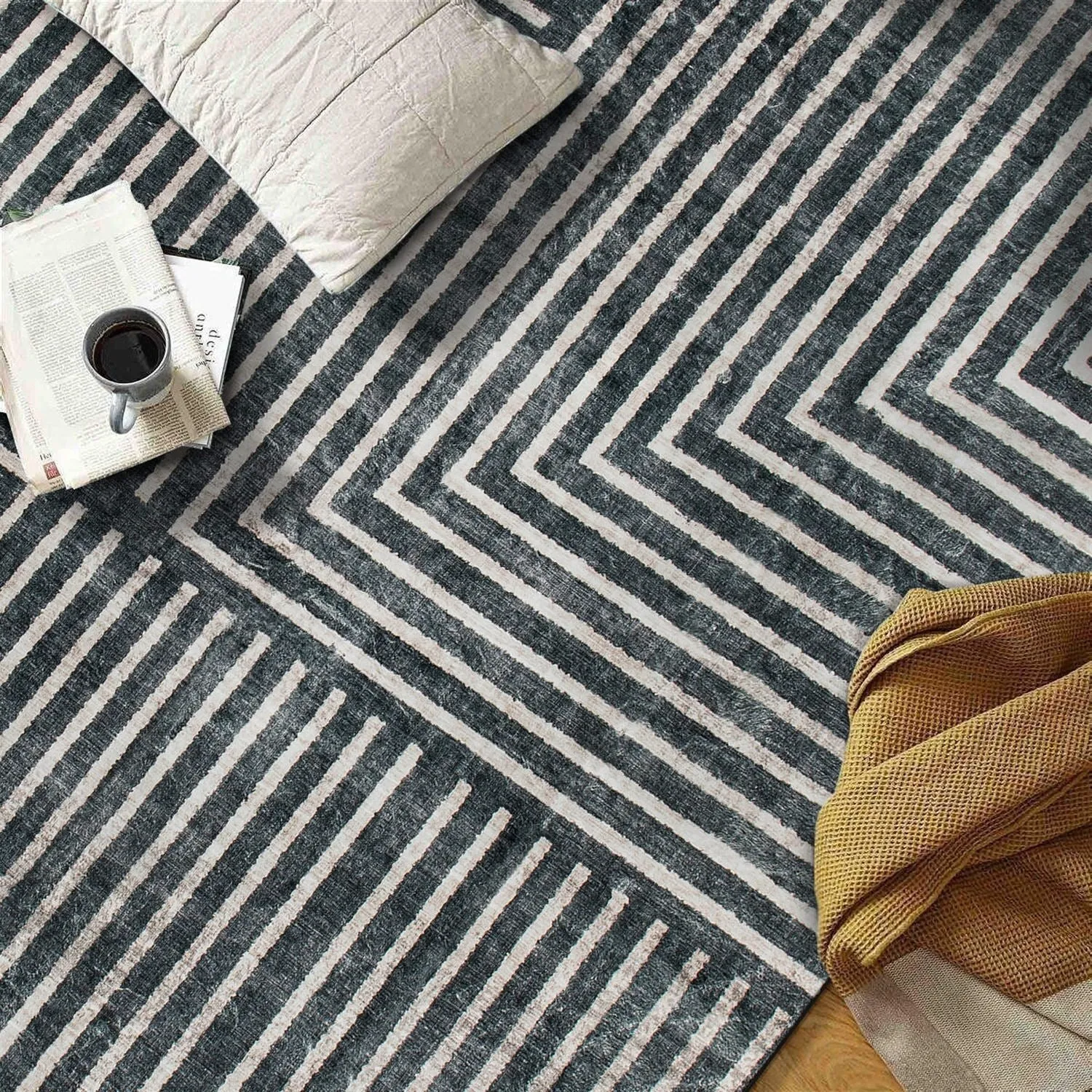 World Rug Gallery Distressed Bohemian Stripes Washable Non Slip Area Rug