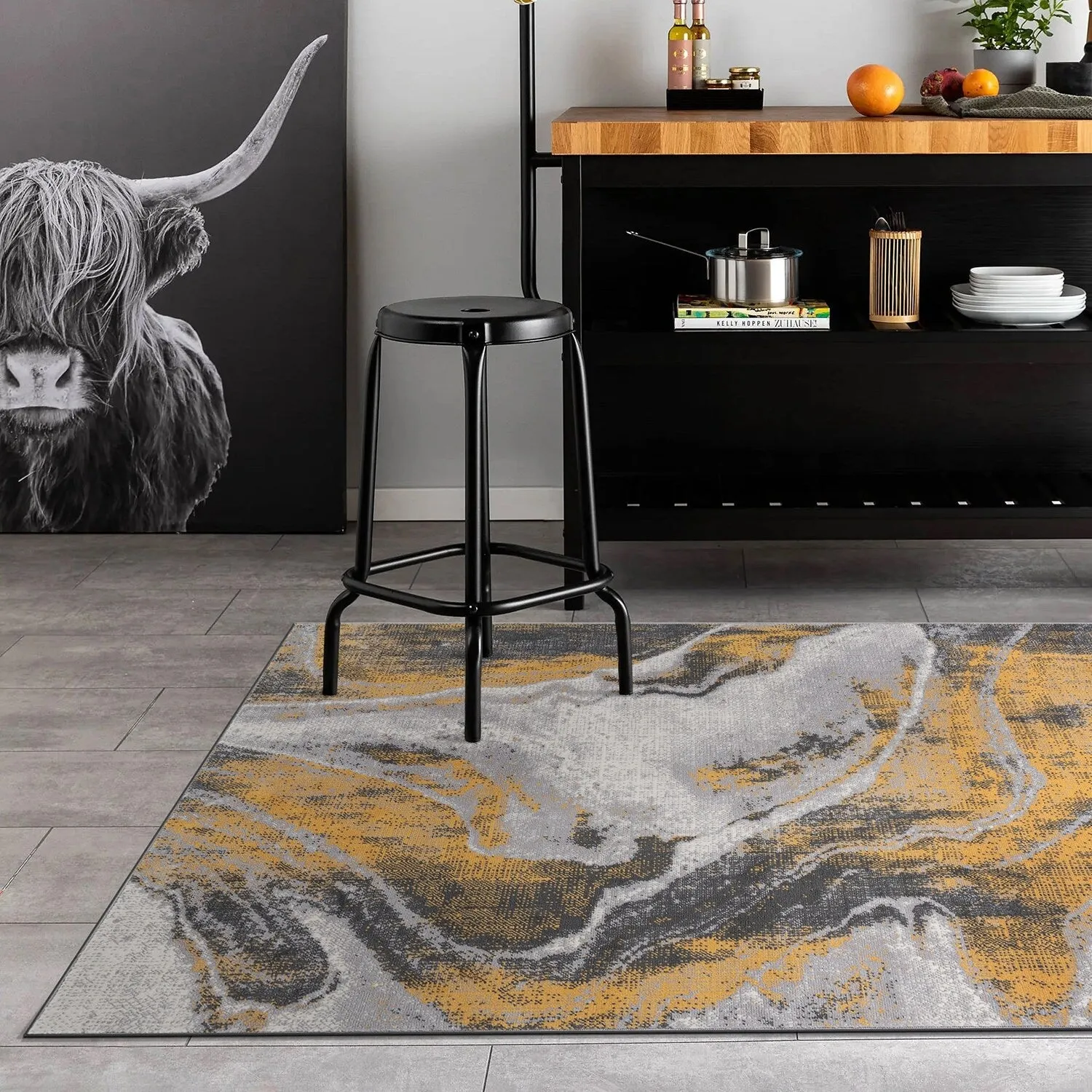 World Rug Gallery Distressed Contemporary Abstract Watercolor Area Rug