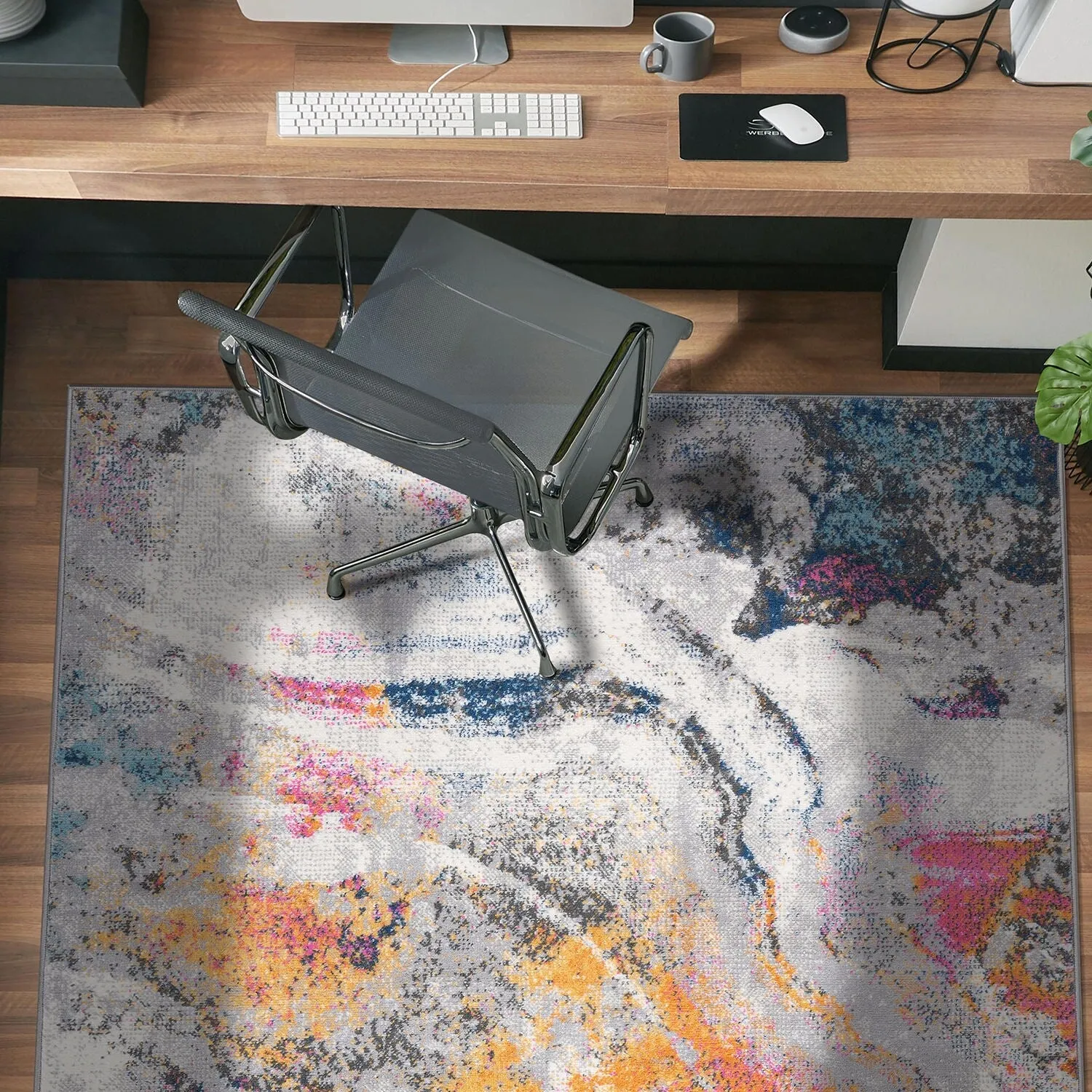 World Rug Gallery Distressed Contemporary Abstract Watercolor Area Rug