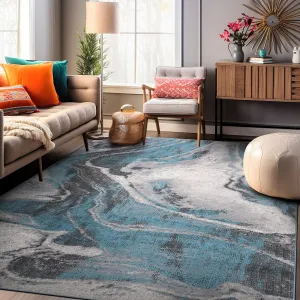 World Rug Gallery Distressed Contemporary Abstract Watercolor Area Rug