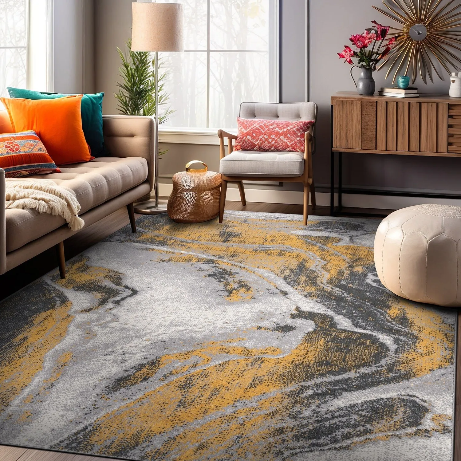 World Rug Gallery Distressed Contemporary Abstract Watercolor Area Rug