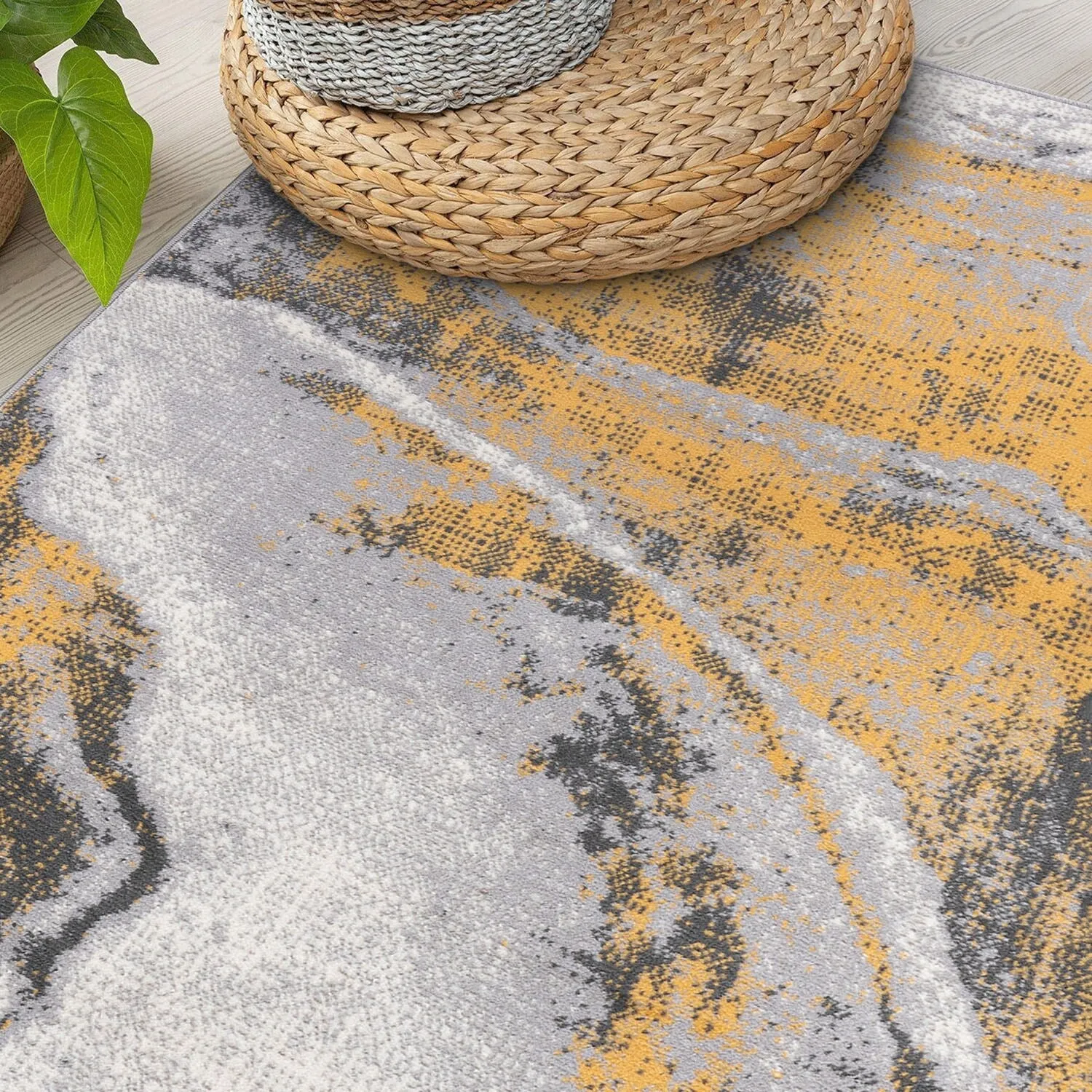 World Rug Gallery Distressed Contemporary Abstract Watercolor Area Rug