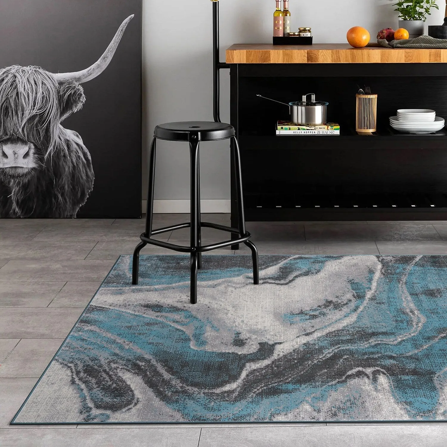 World Rug Gallery Distressed Contemporary Abstract Watercolor Area Rug