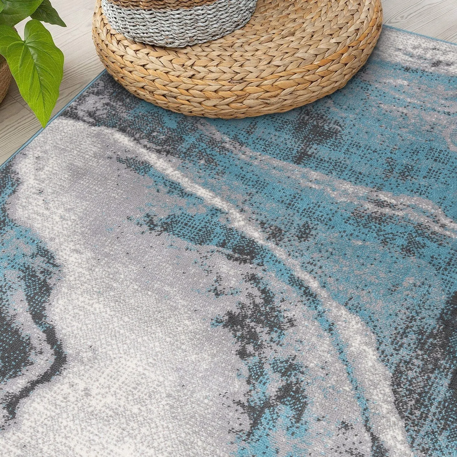 World Rug Gallery Distressed Contemporary Abstract Watercolor Area Rug