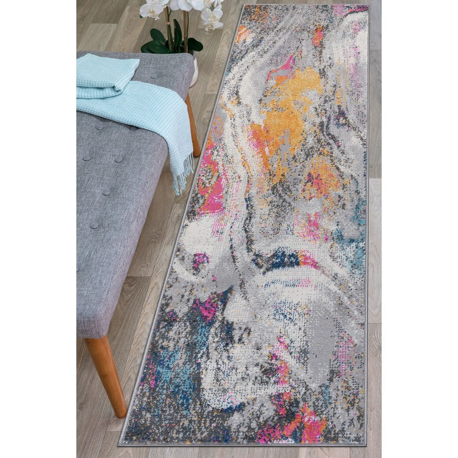 World Rug Gallery Distressed Contemporary Abstract Watercolor Area Rug
