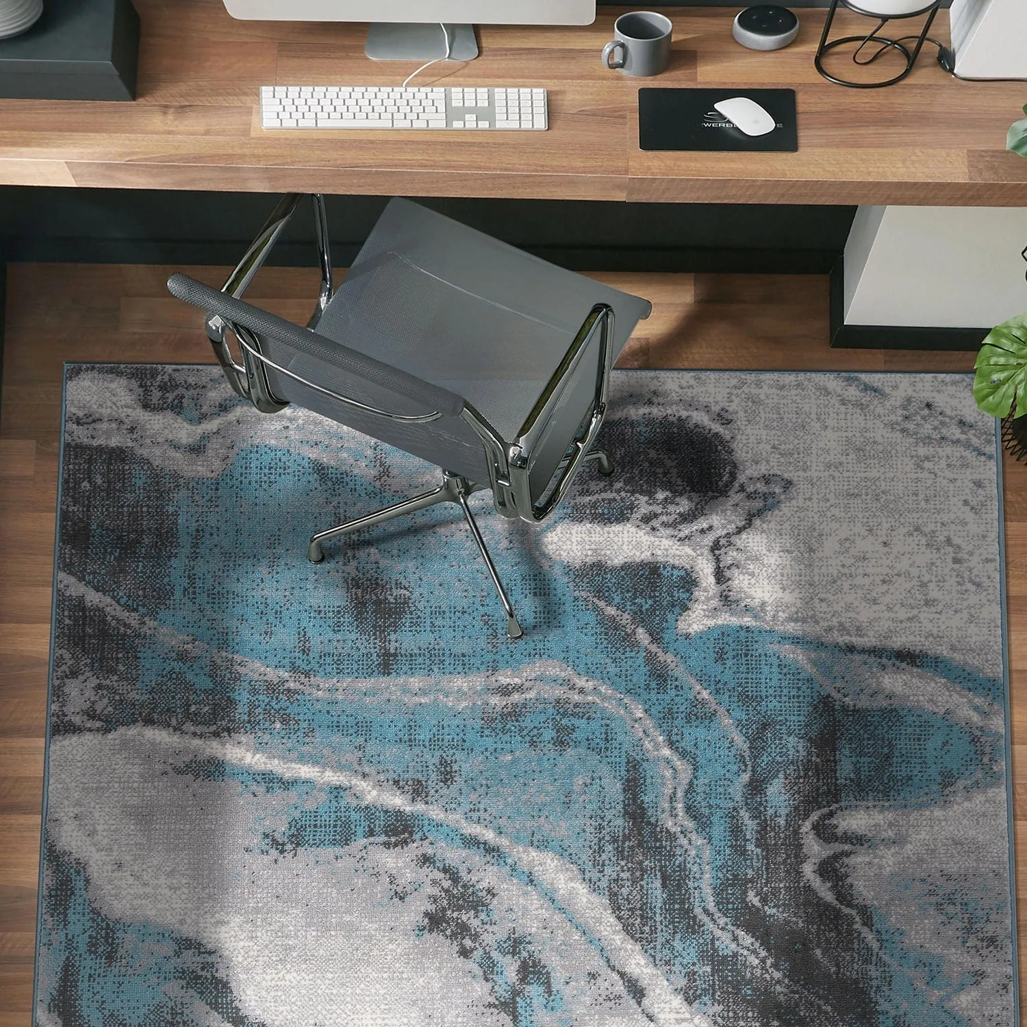 World Rug Gallery Distressed Contemporary Abstract Watercolor Area Rug