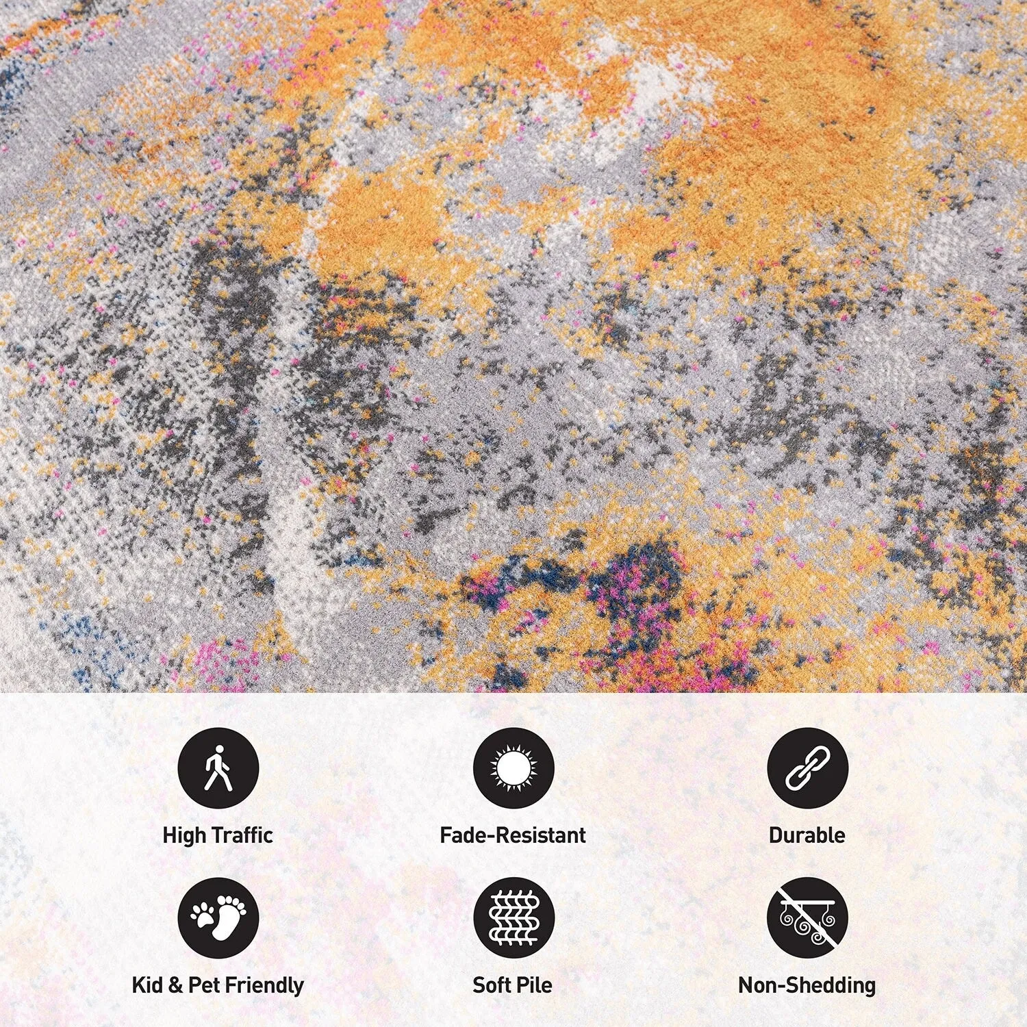 World Rug Gallery Distressed Contemporary Abstract Watercolor Area Rug