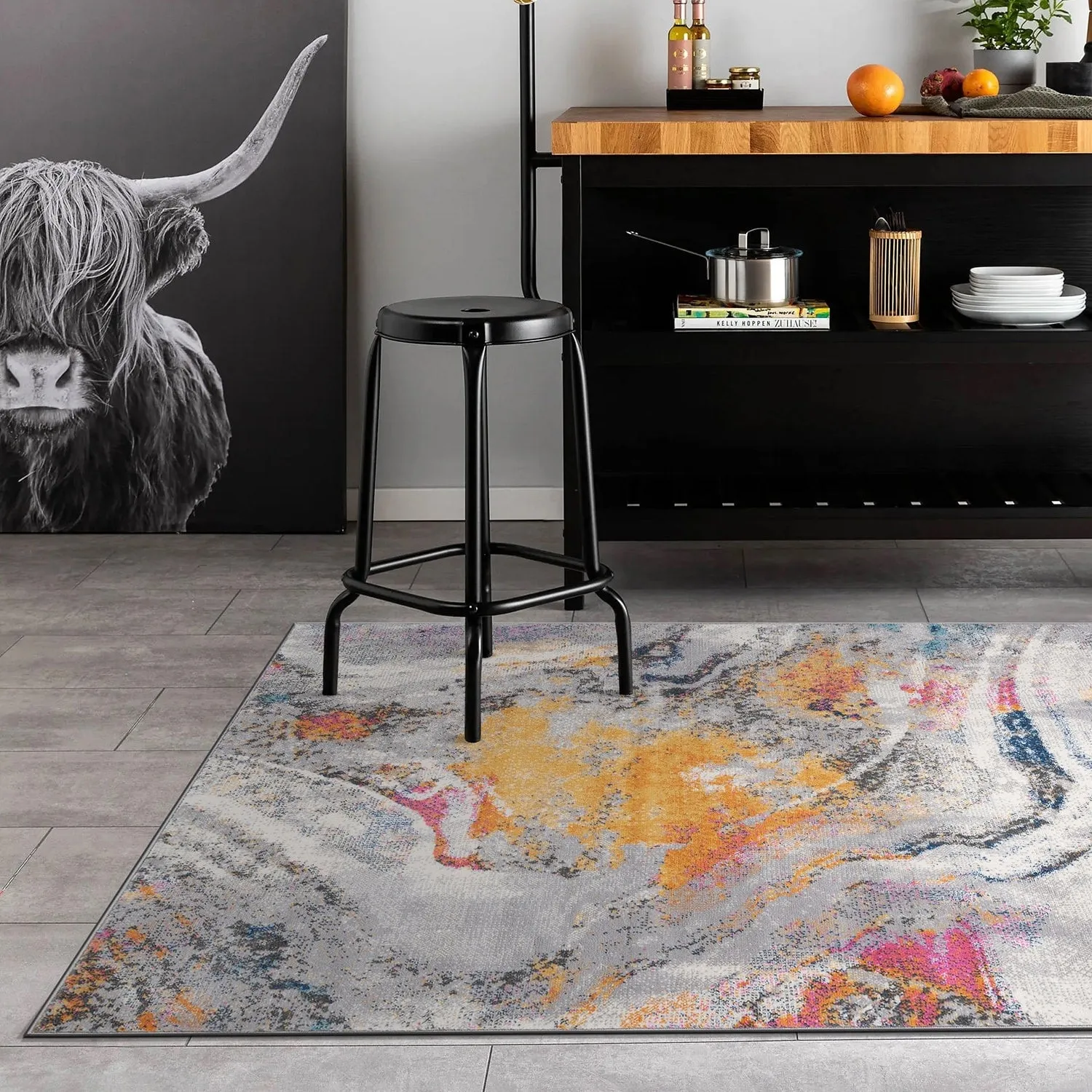 World Rug Gallery Distressed Contemporary Abstract Watercolor Area Rug
