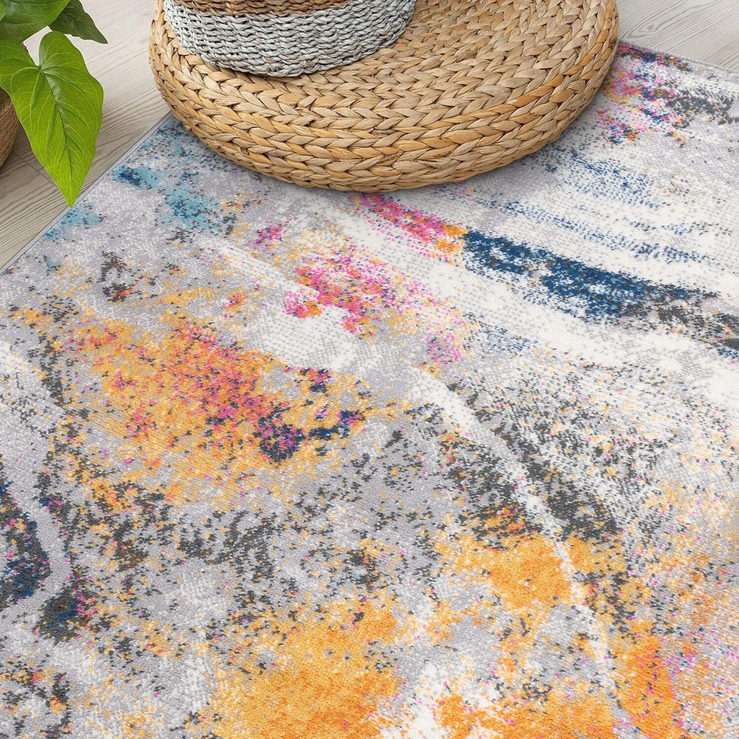 World Rug Gallery Distressed Contemporary Abstract Watercolor Area Rug