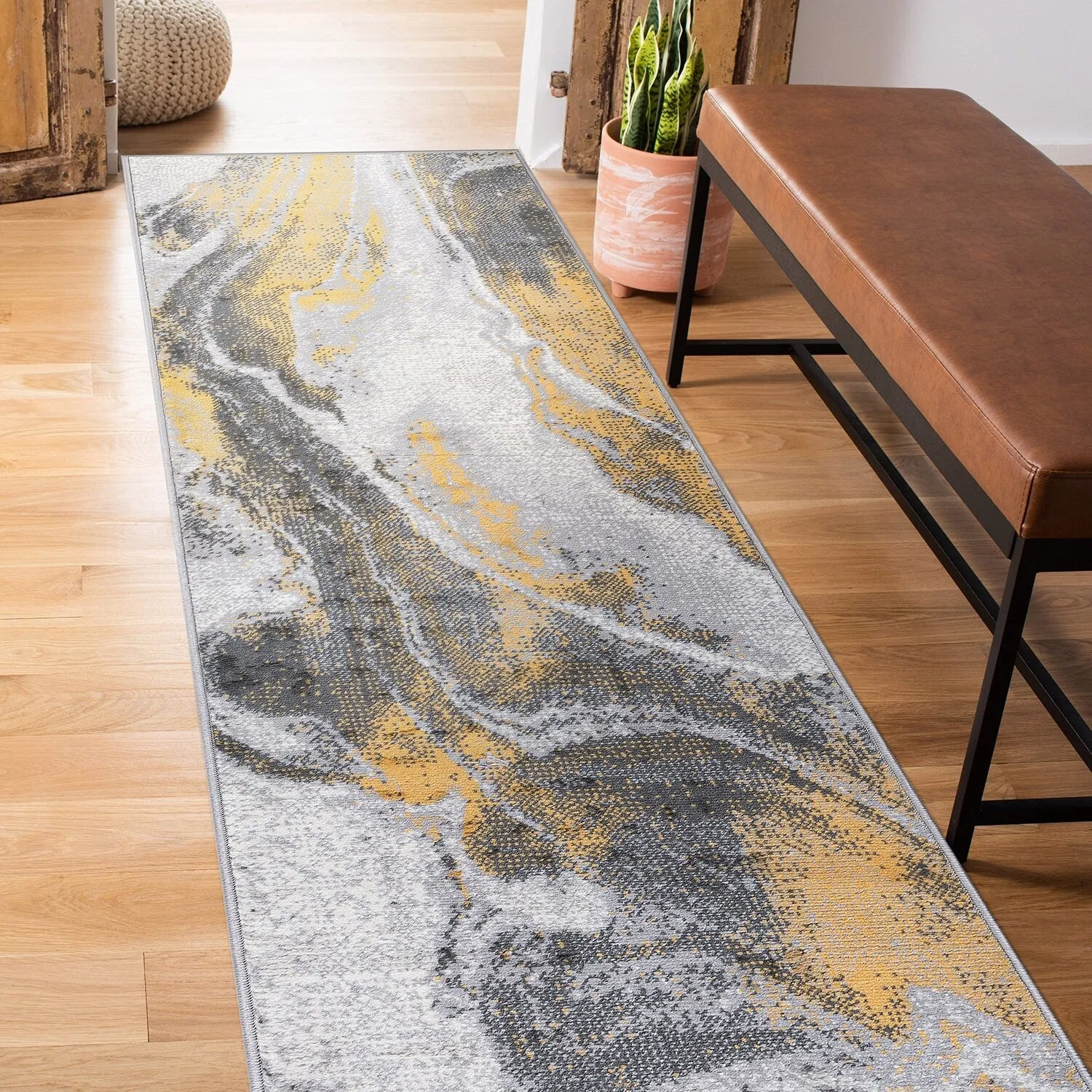 World Rug Gallery Distressed Contemporary Abstract Watercolor Area Rug