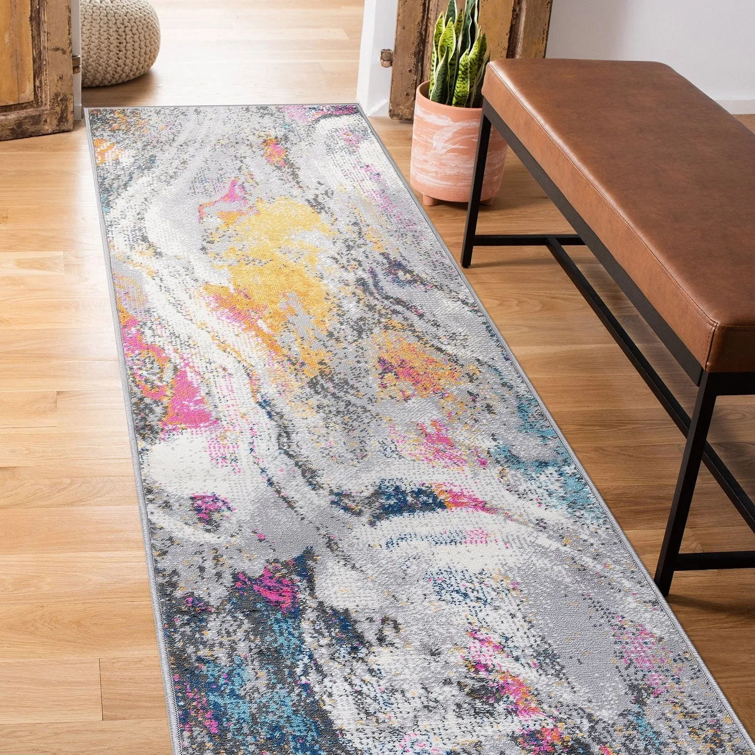 World Rug Gallery Distressed Contemporary Abstract Watercolor Area Rug