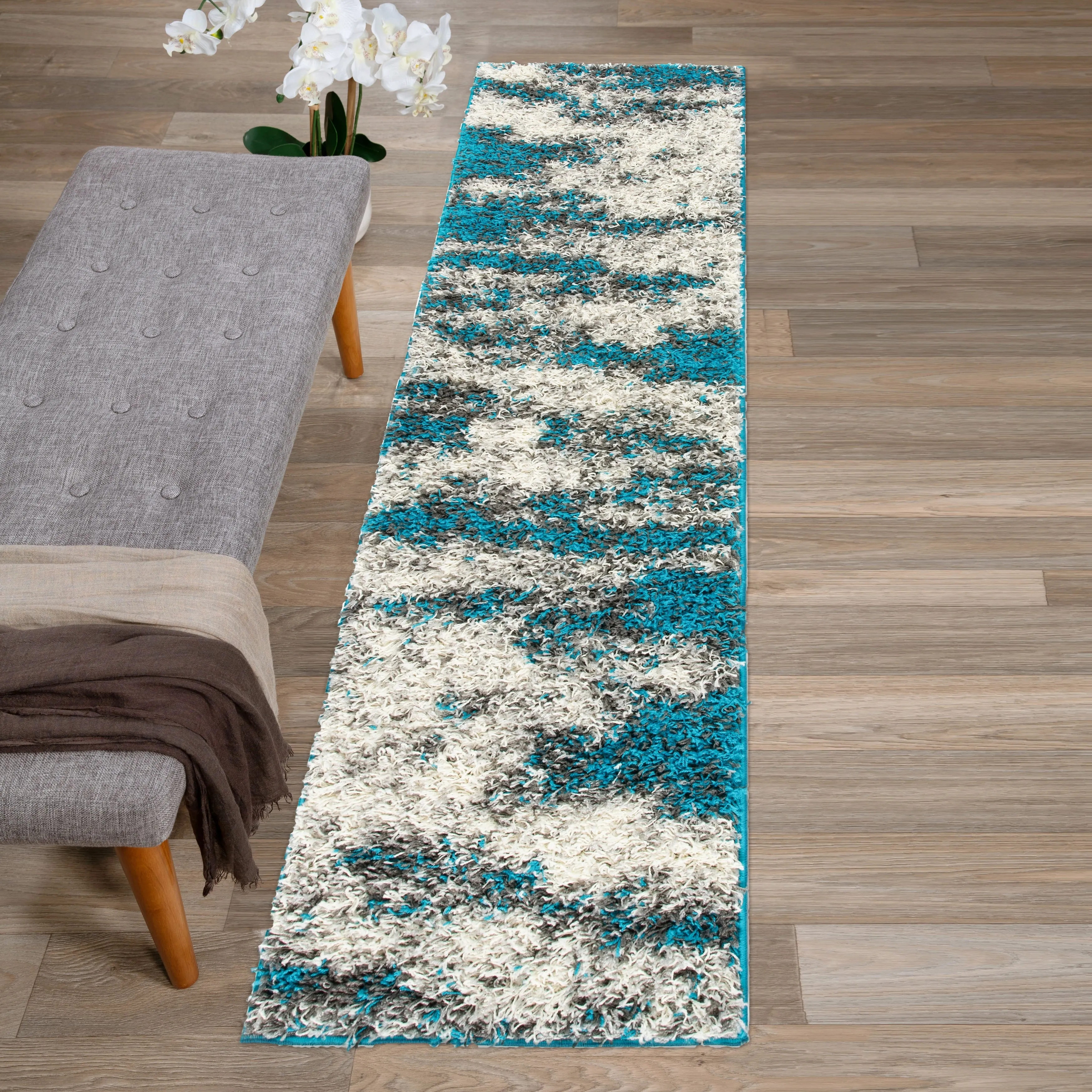 World Rug Gallery Modern Abstract Design Plush Shag Area Rug