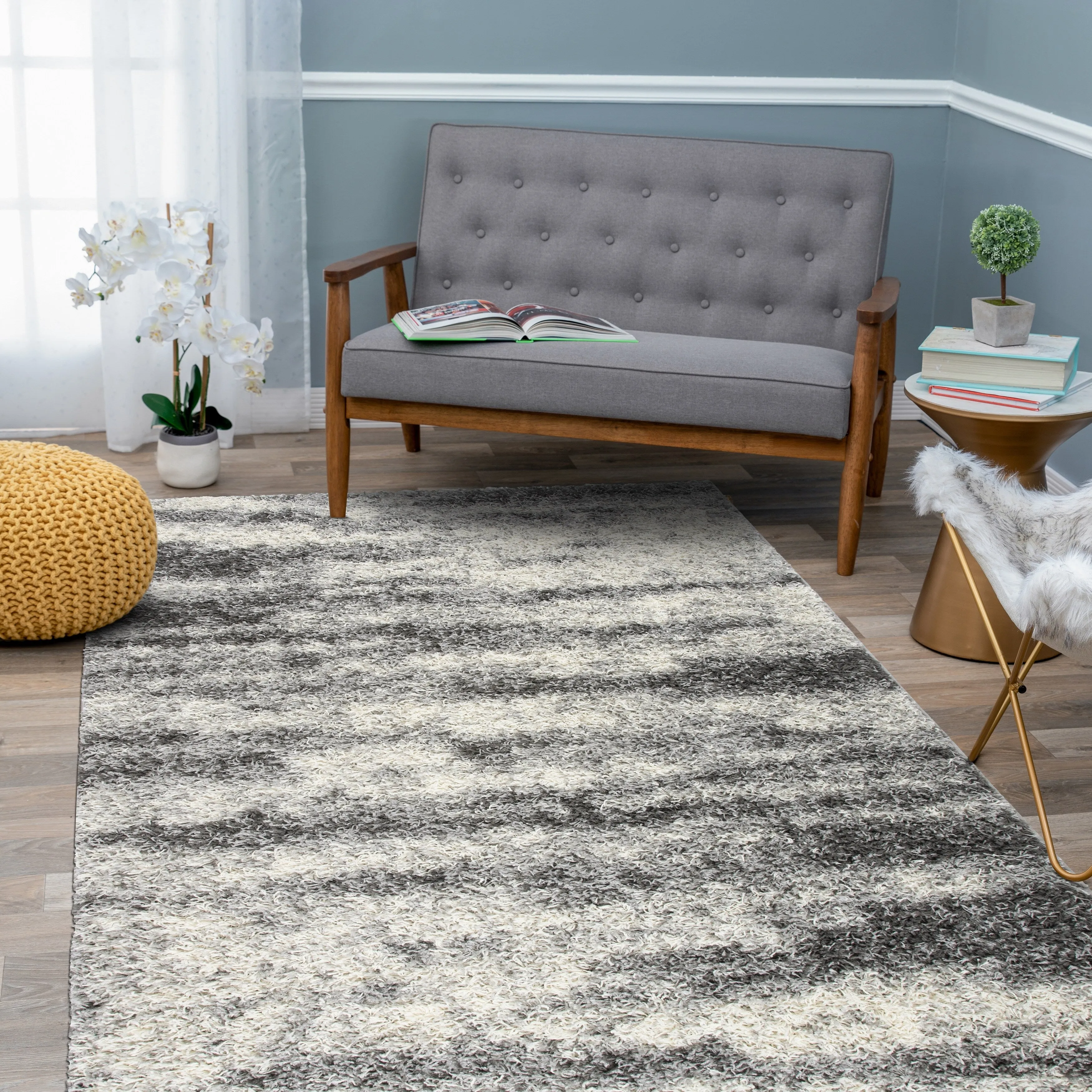 World Rug Gallery Modern Abstract Design Plush Shag Area Rug