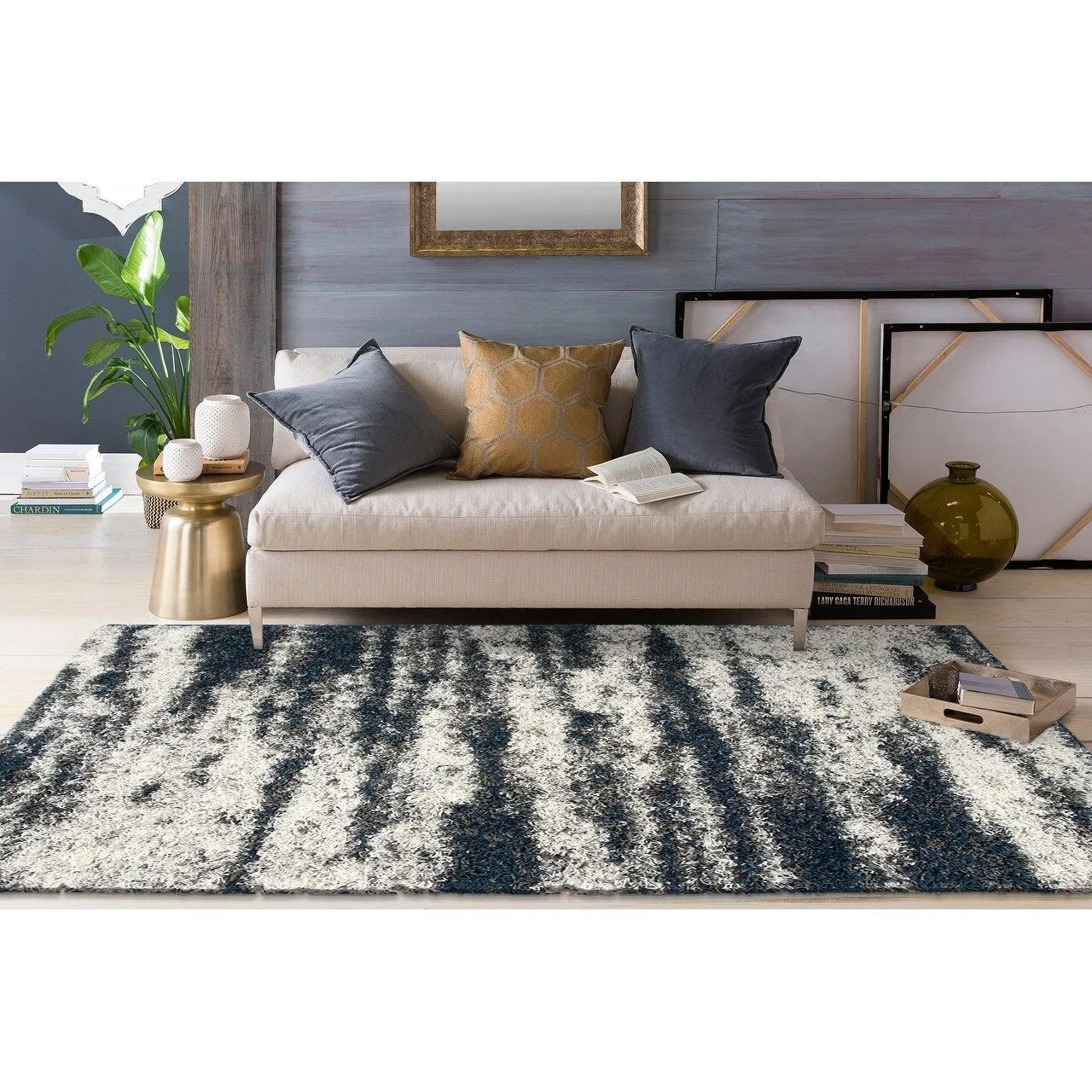 World Rug Gallery Modern Abstract Design Plush Shag Area Rug