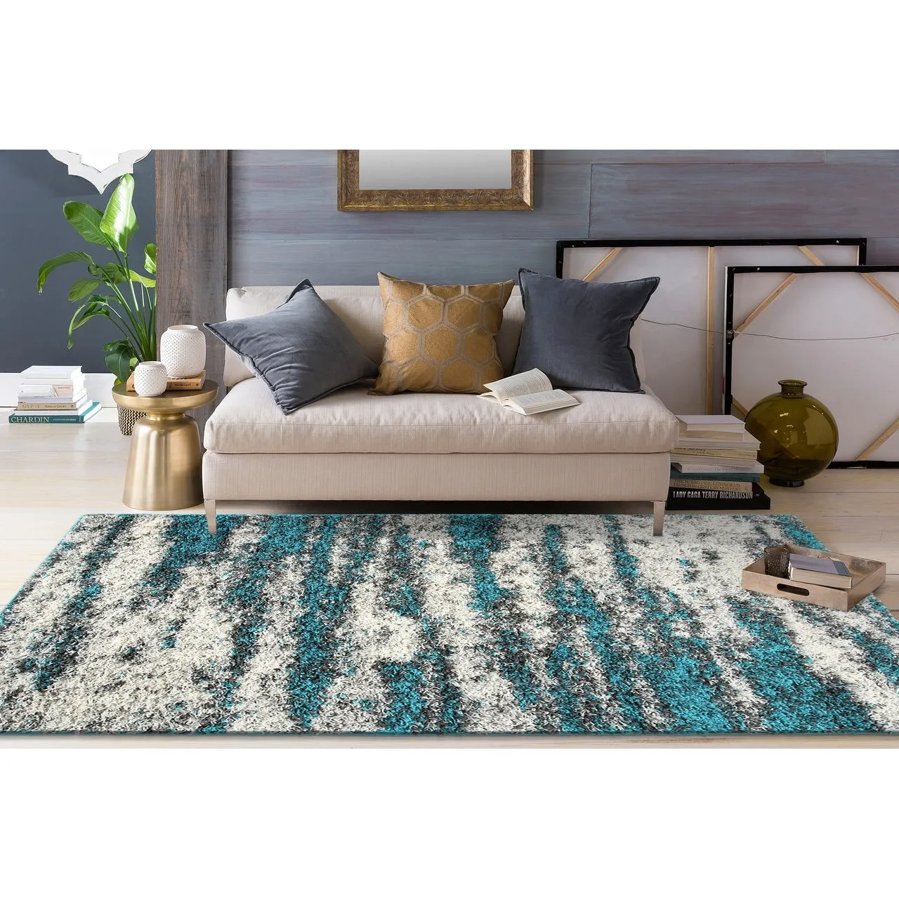 World Rug Gallery Modern Abstract Design Plush Shag Area Rug