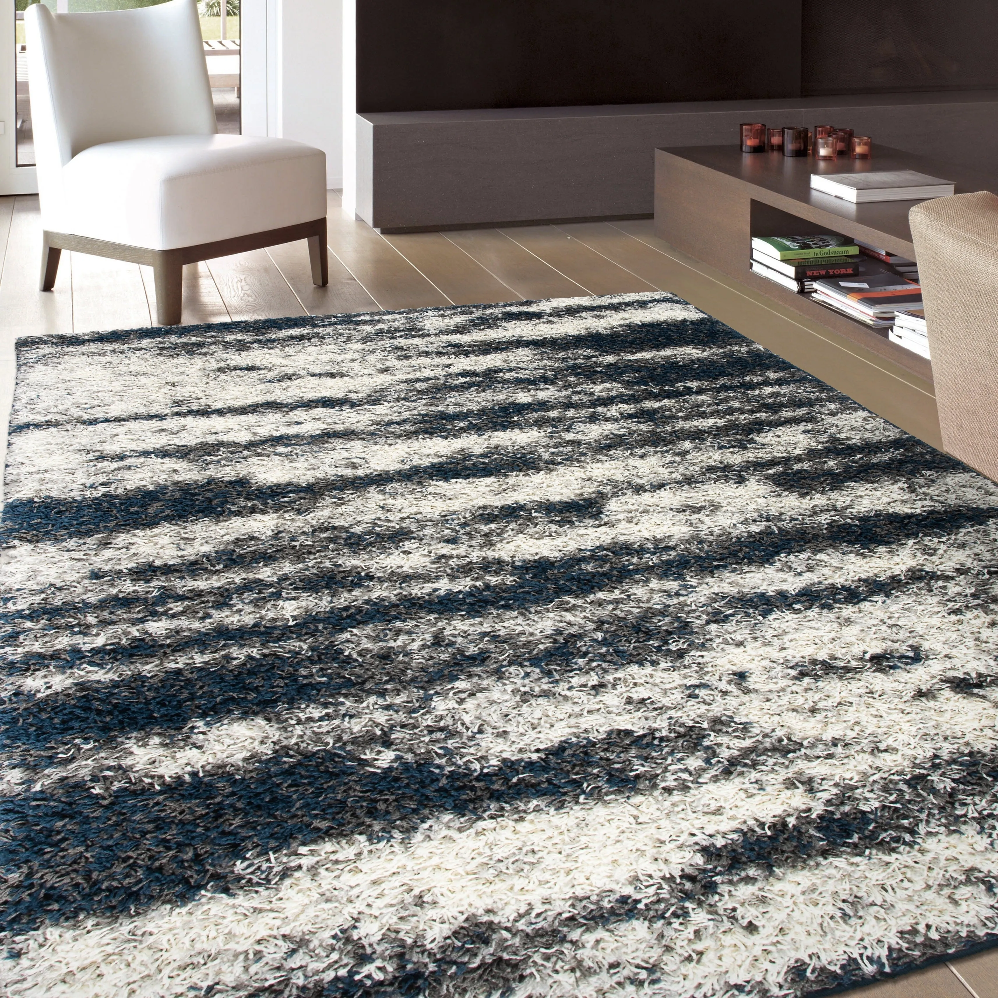 World Rug Gallery Modern Abstract Design Plush Shag Area Rug