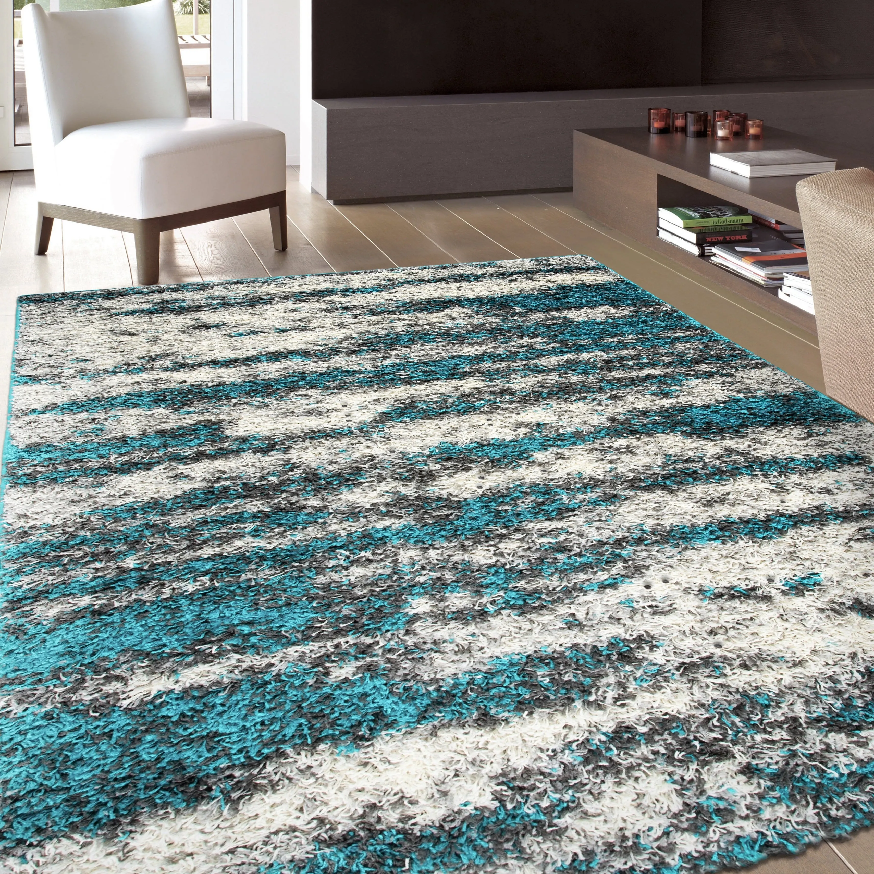 World Rug Gallery Modern Abstract Design Plush Shag Area Rug